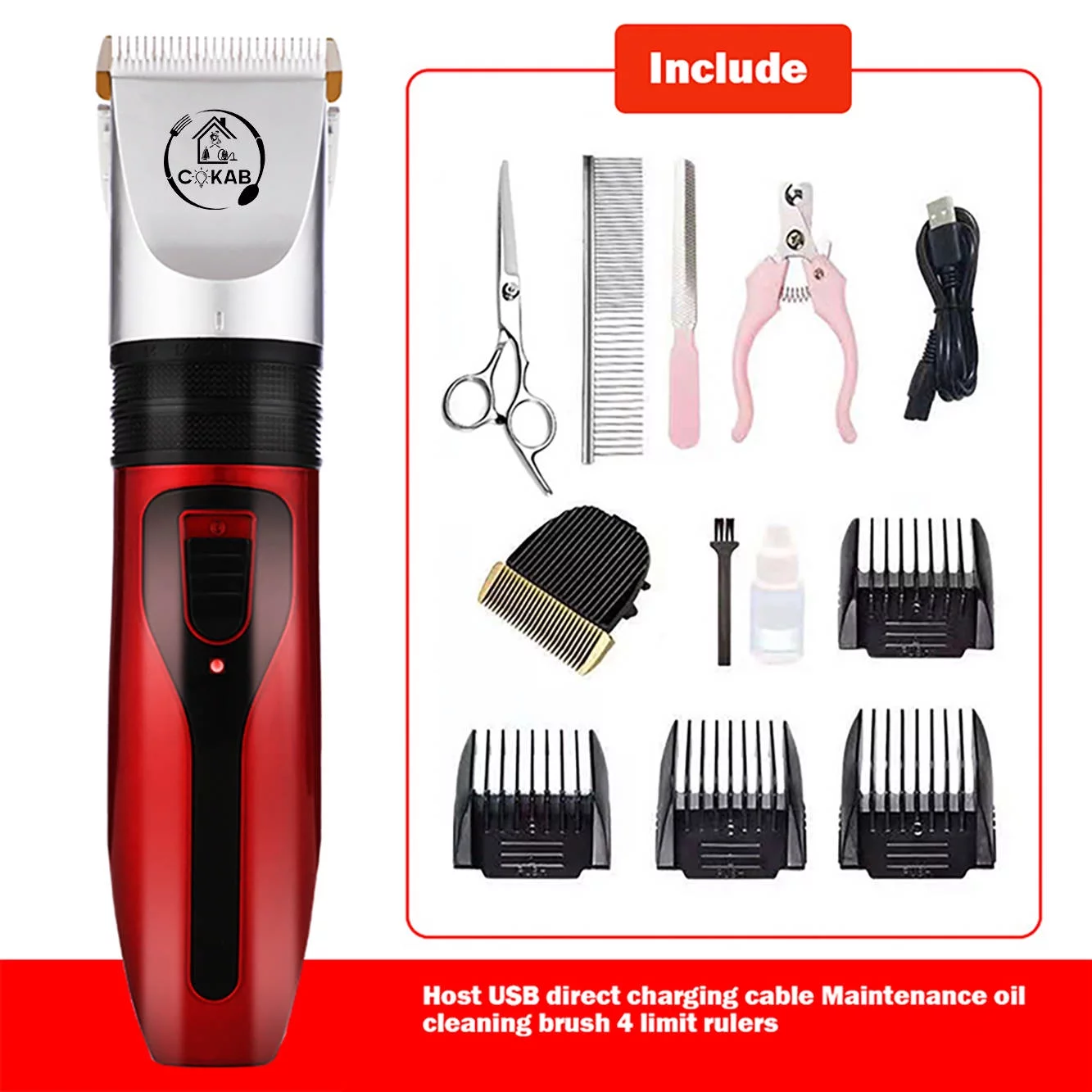 Cokab LLC Dog Grooming Kit | Best Grooming Kit for Thick Coats | Low Noise Rechargeable Cordless Pet Hair Trimmer