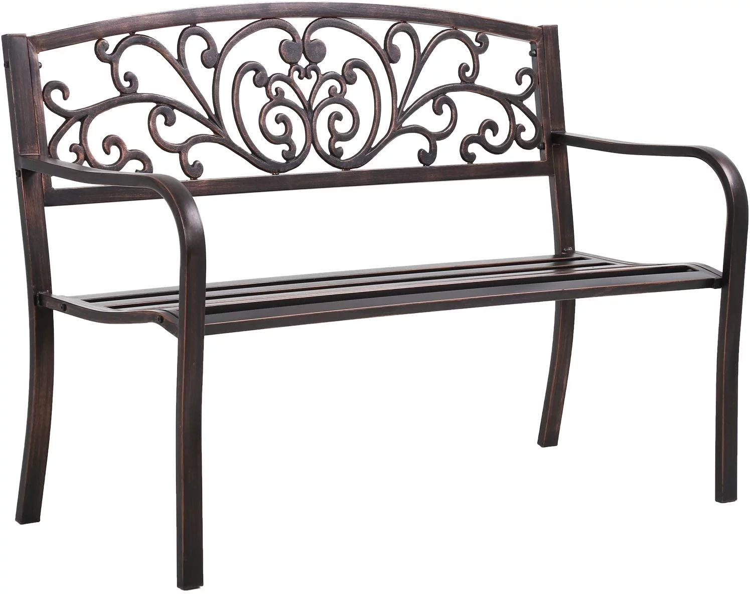Outdoor Garden Bench Metal, Patio Park Bench with Armrests for Yard Steel & Cast Iron Chair Steel Frame Furniture for Deck Lawn Courtyard