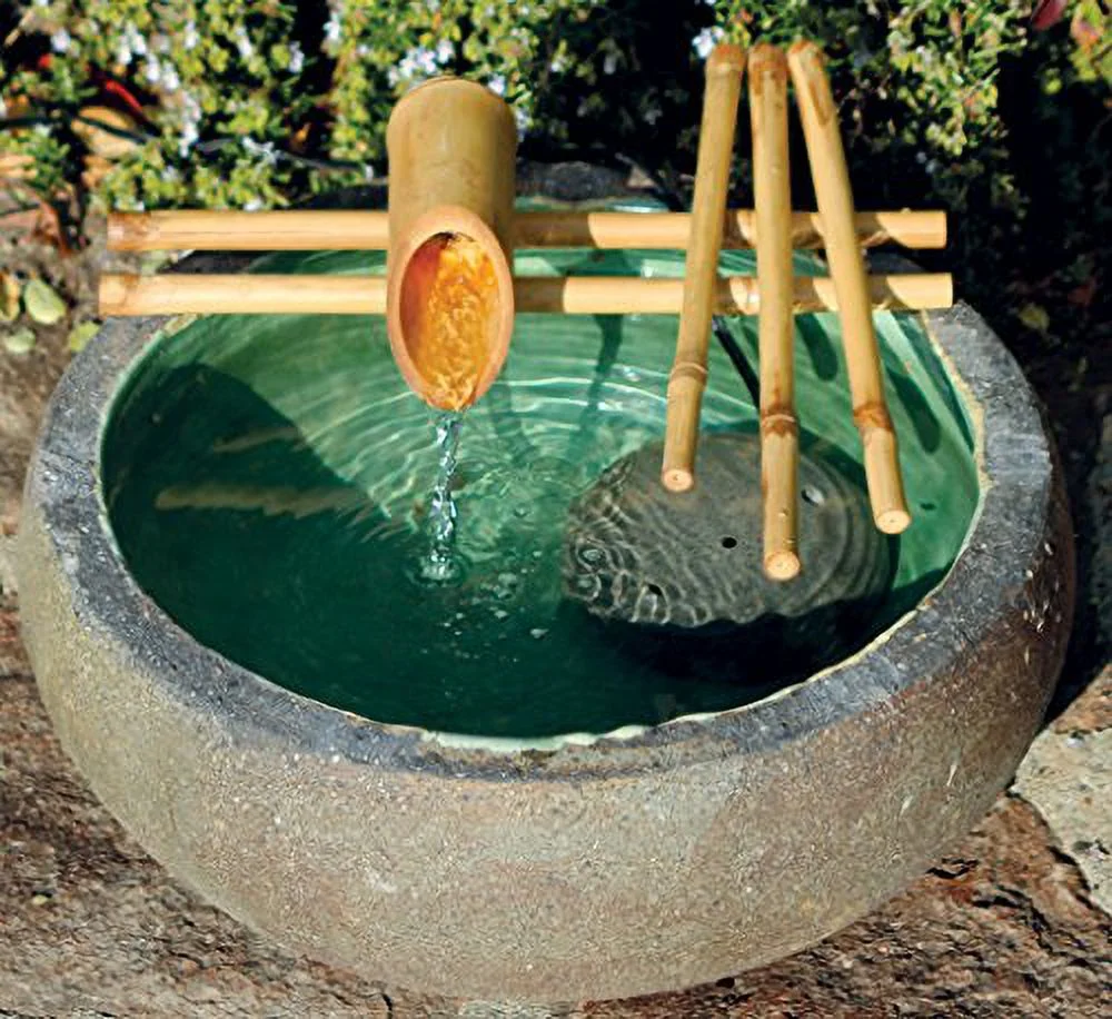 Bamboo Accents Low-Profile Water Fountain for Garden, Indoor/Outdoor Fountain, 12” Wide Five-Arm Style Base, Smooth Split Resistant Bamboo Fits 10