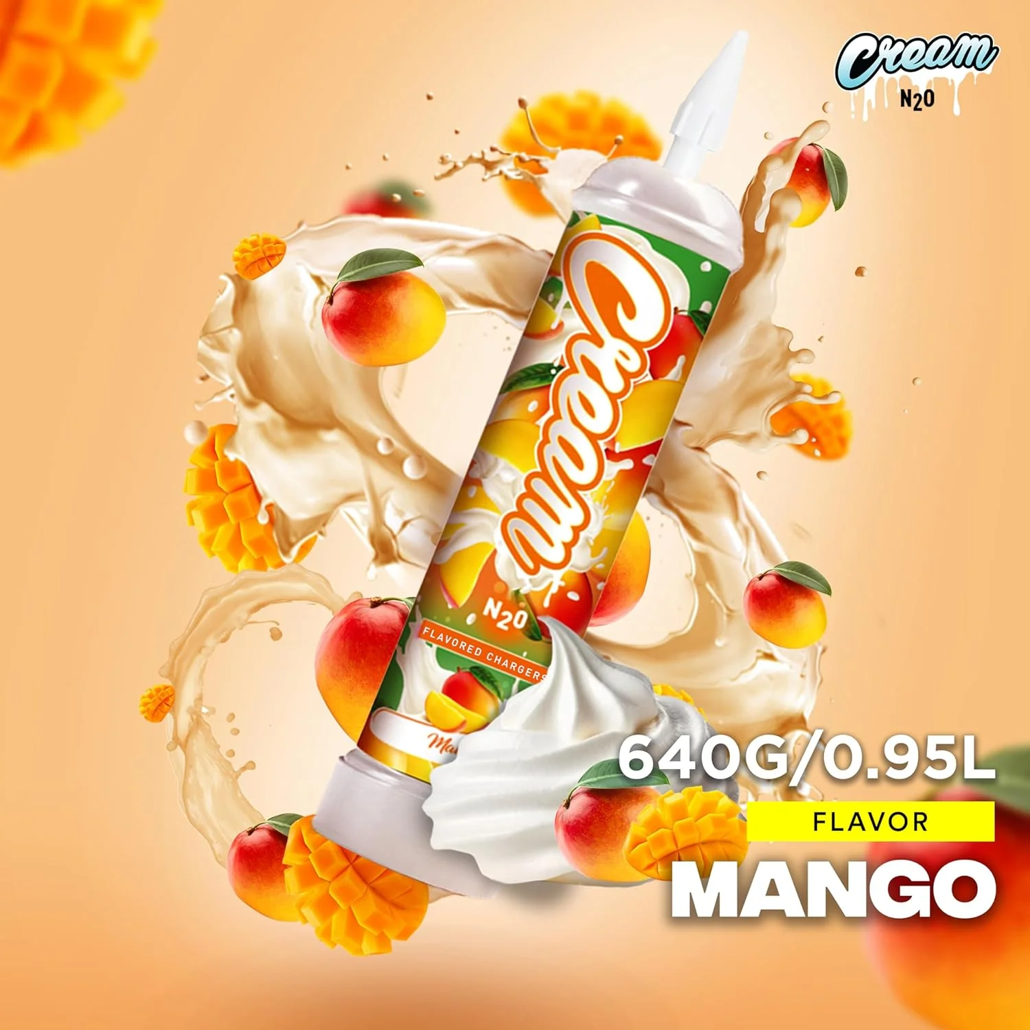 CREAM N2O Nitrous Oxide Whipped Cream Charger (Mango, 1pc, 640g 1.1L) - Nitrous Tank Whip Cream Charger, Nitrous Oxide Canister, N20 Whipped Cream Chargers, Whip It NO2 Cartridges, Nitrous Oxide Tank