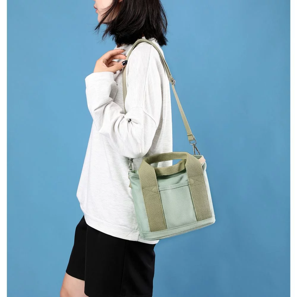 Small Cute Canvas Tote Crossbody Shoulder Bag W/Multiple Pockets Mini Casual Satchel Hobo Handbag Messenger Purse for Women