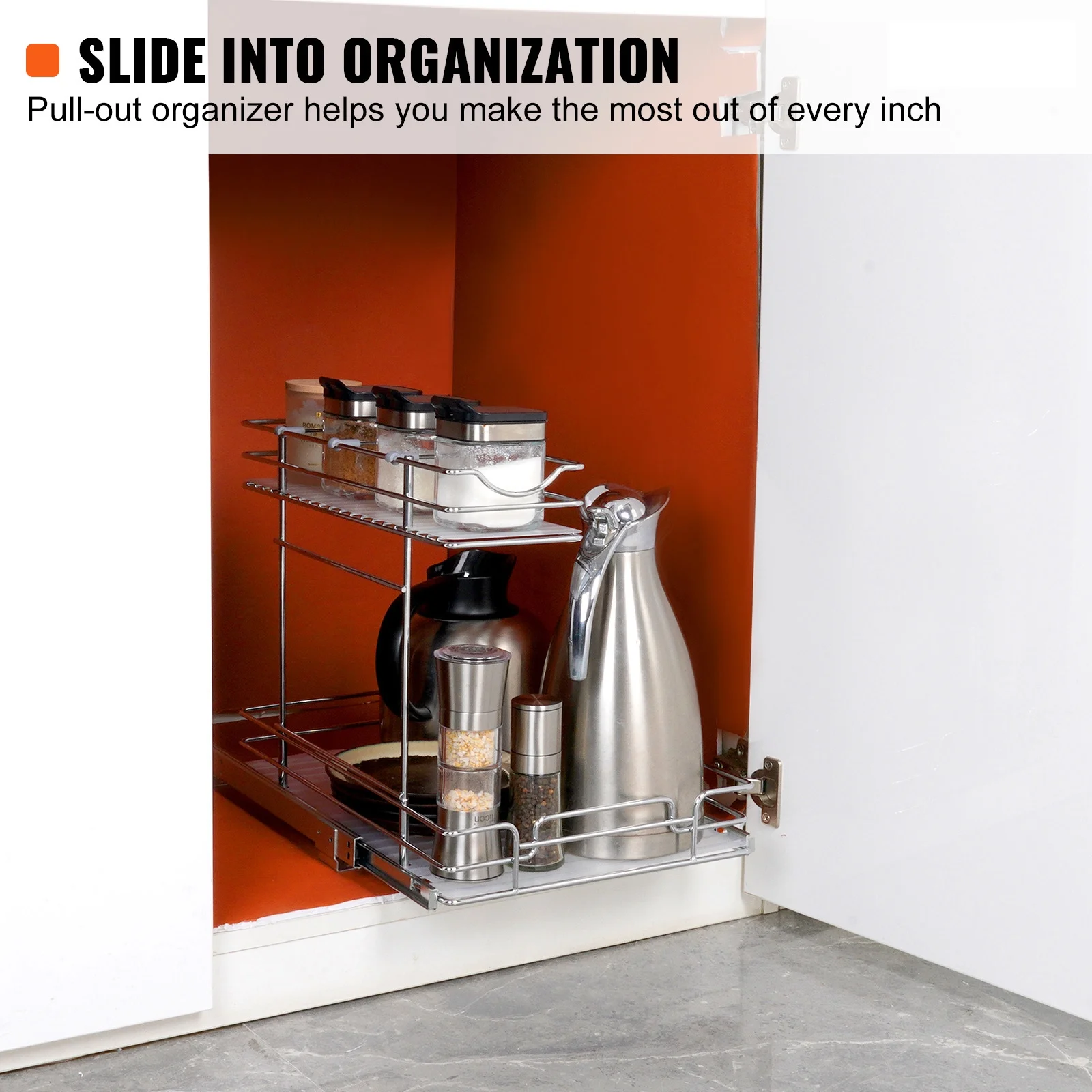 SKYSHALO 12x17 inch Drawer Basket 2-Tier Wire Pull Out Cabinet Under Sink Organizer