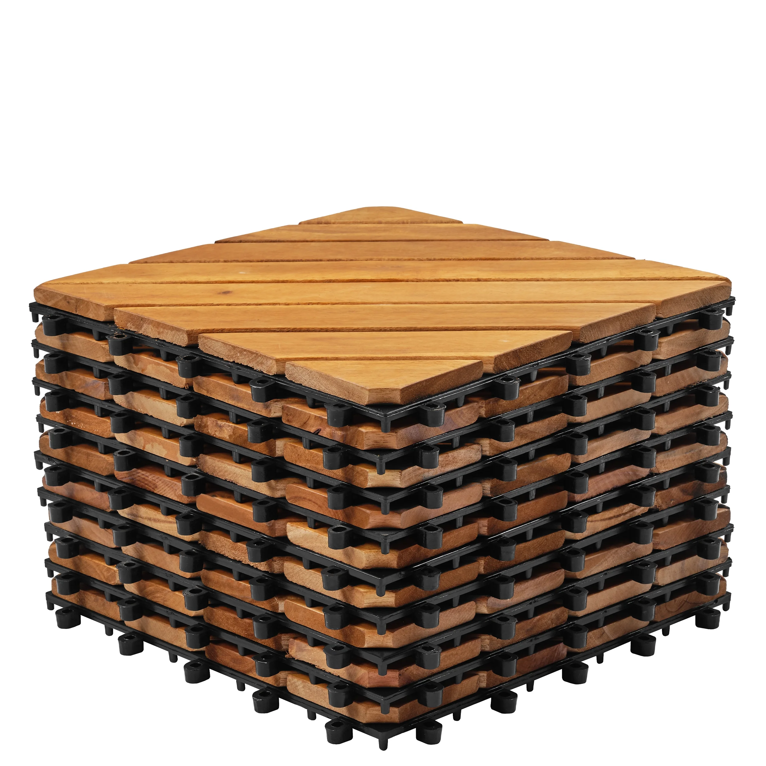 TrumanPick 9pcs Interlocking Wood Flooring Acacia Diagonal Deck Tiles for Patio, 12