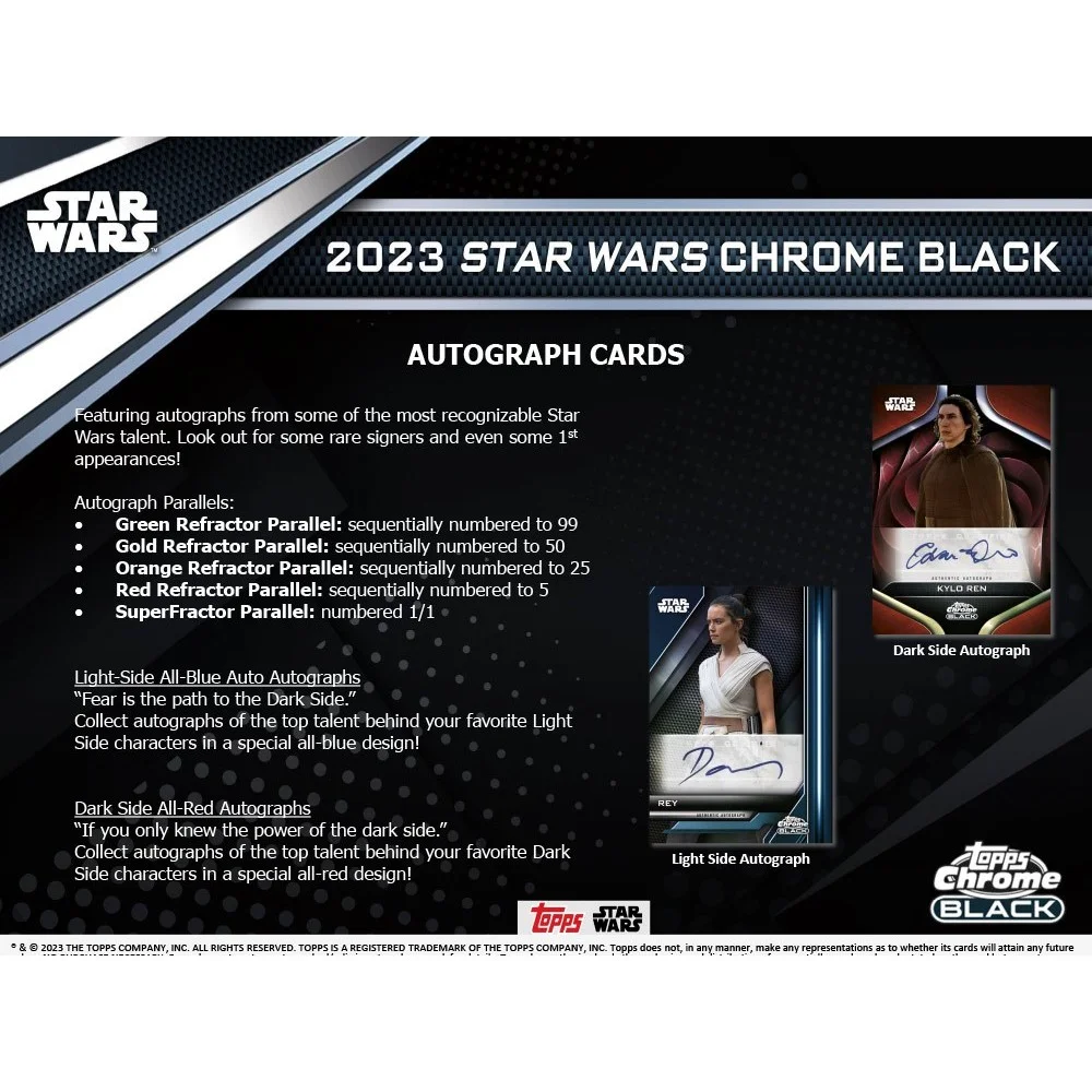 Star Wars 2023 Galaxy 2023 Topps Chrome Black Trading Card HOBBY Box (1 Encased Autograph)
