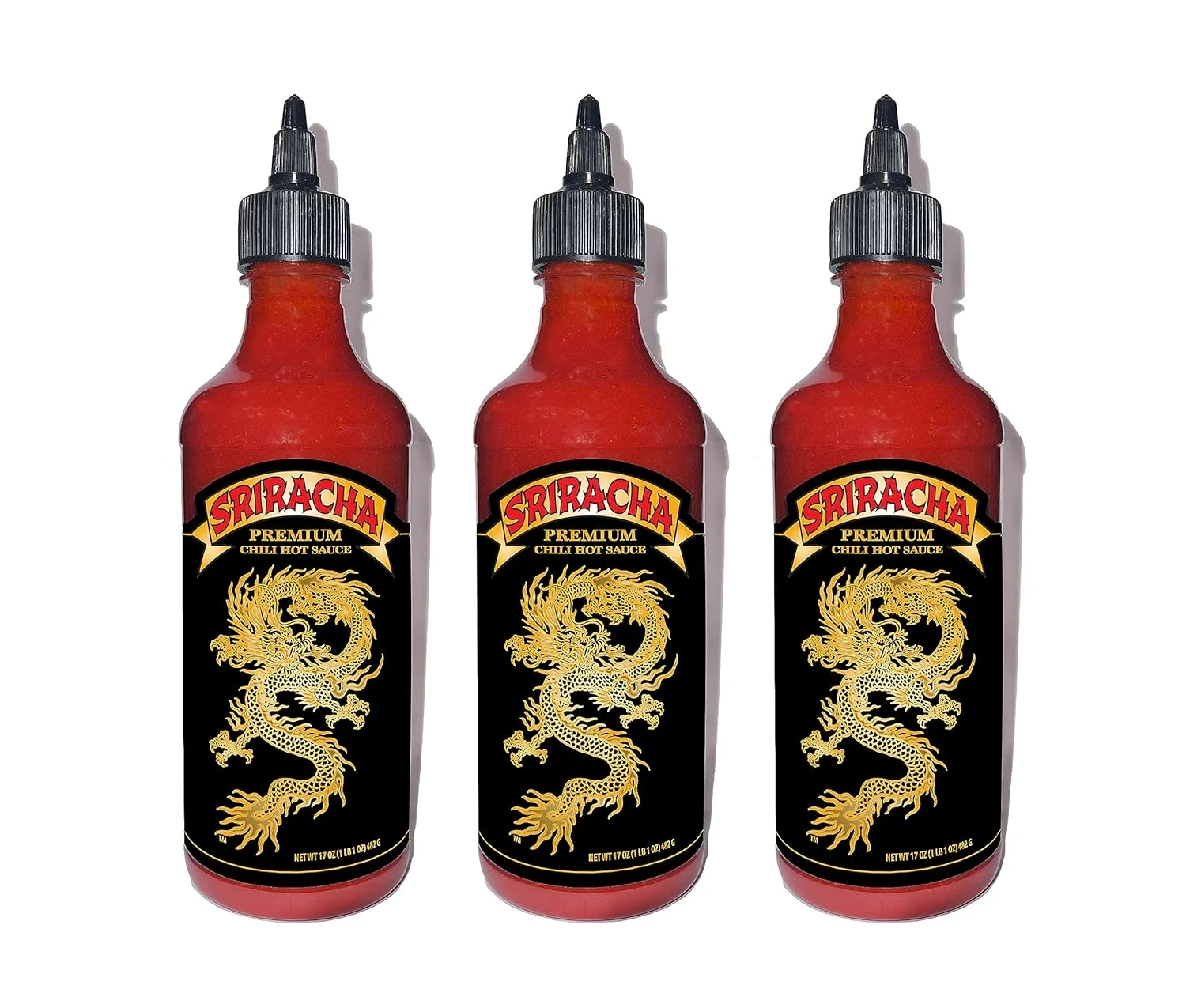 Underwood Ranches New Limited Dragon Sriracha made from the Red Jalapeno Peppers that started the Sriracha Movement! Pack of three Easy Squeeze 17 oz Bottles