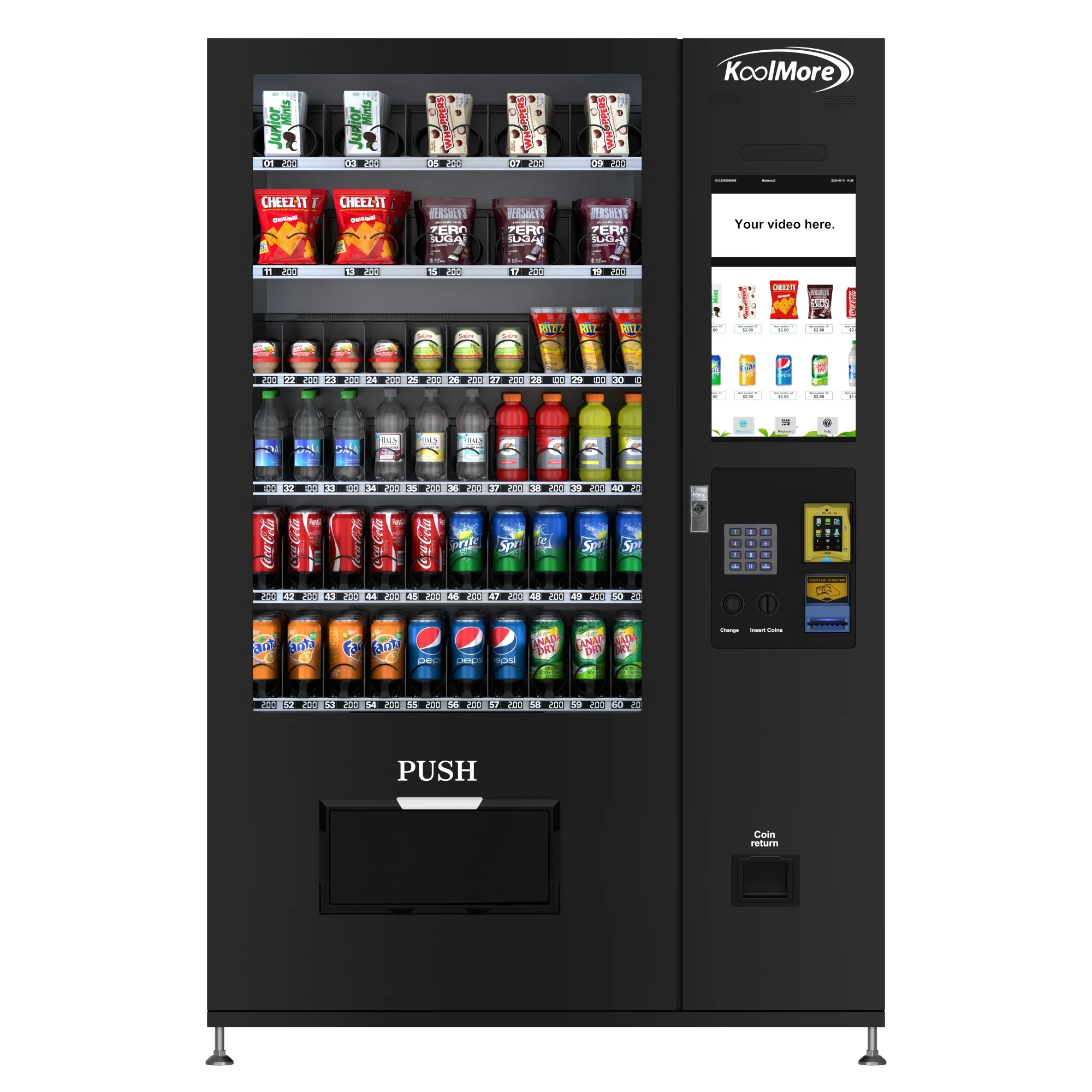 Refrigerated Snack Vending Machine with 60 Slots and 22 Inch Touch Screen With CC Reader and Bill Acceptor in Black (KM-VMRT-50-BR)