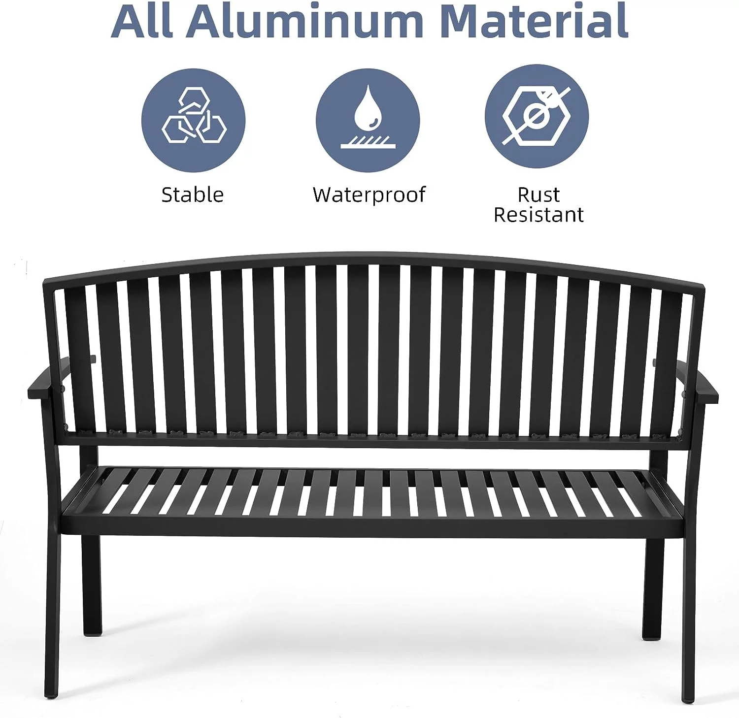 Efurden Garden Bench, Aluminum Outdoor 2-Person Patio Bench,  Rot-Proof Waterproof for Garden Porch Park Balcony, Dark Grey