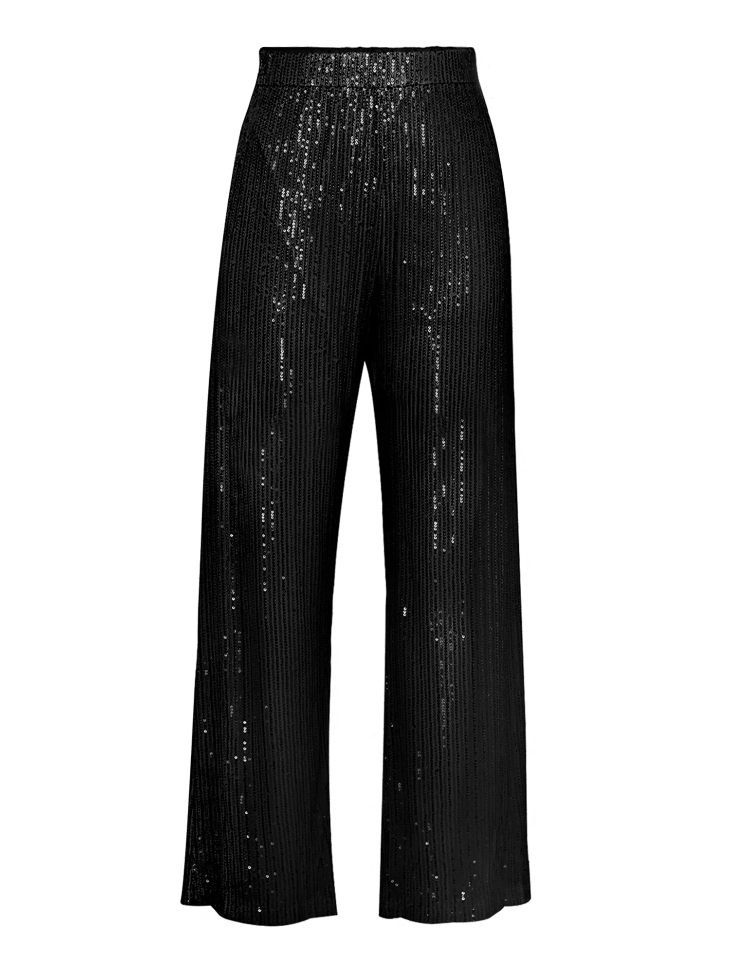 Women Elegant Glitter Sequin Pants High Waist Loose Fit Straight Leg Invisible Side Zipper Closure Trousers