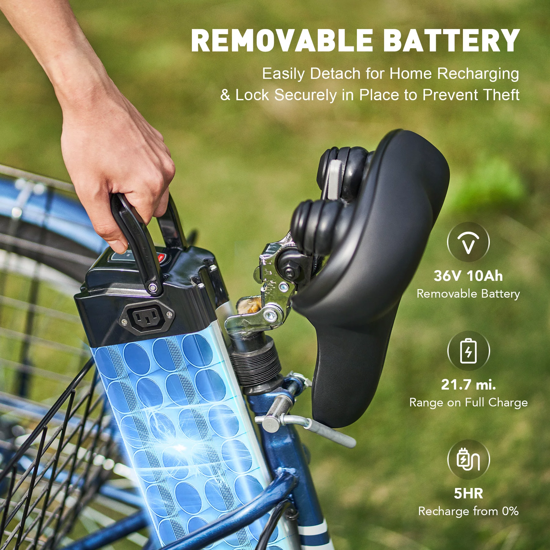 VIRIBUS 24 Inch Adult Trike 350W Dual Chain Electric Tricycle 36V 10Ah Navy