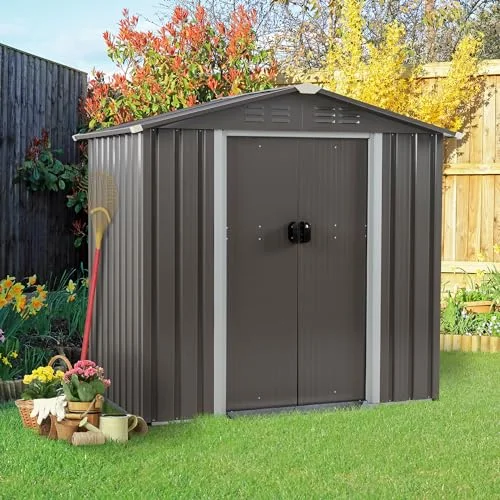 Vongrasig 6 x 4 x 6 FT Outdoor Storage Shed Clearance with Lockable Door Metal Garden Shed Steel Anti-Corrosion Storage House Waterproof Tool Shed for Backyard Patio, Lawn and Garden (Gray)
