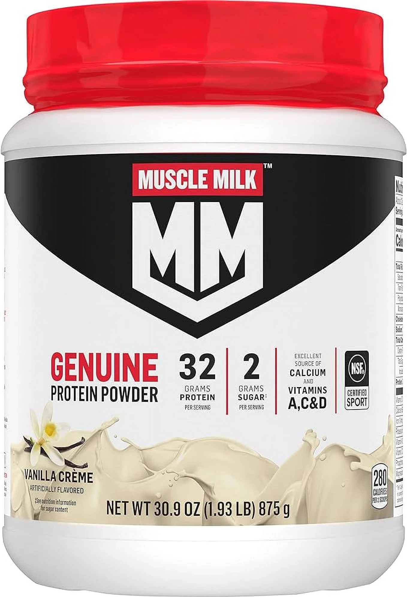 Muscle Milk Genuine Protein Powder, Vanilla, 32g Protein, 1.9lb, 30.9oz