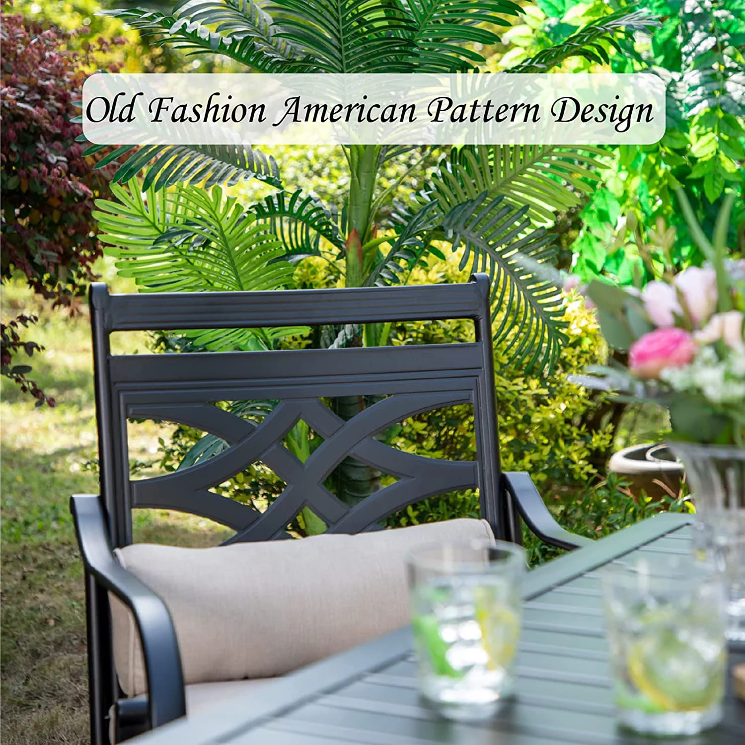 7 Pieces Heavy Duty Metal Patio Dining Sets with 6 Swivel Chairs (Cushion Included) and 1 Rectangular Metal Table with Umbrella Hole  Outdoor Furniture for 6