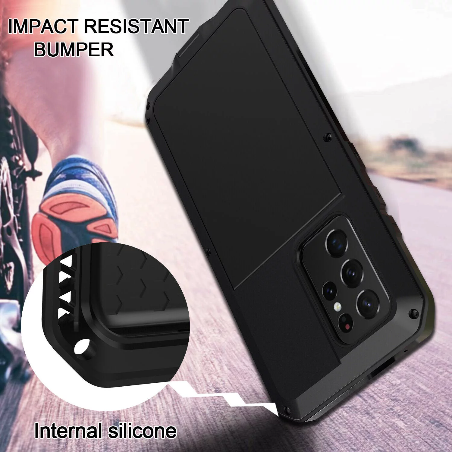 Gorilla Aluminum Metal Samsung Galaxy S22 Plus Case (Black) Heavy Duty Military Grade Shockproof and Scratch Resistant Protection, Rugged Outdoor Travel