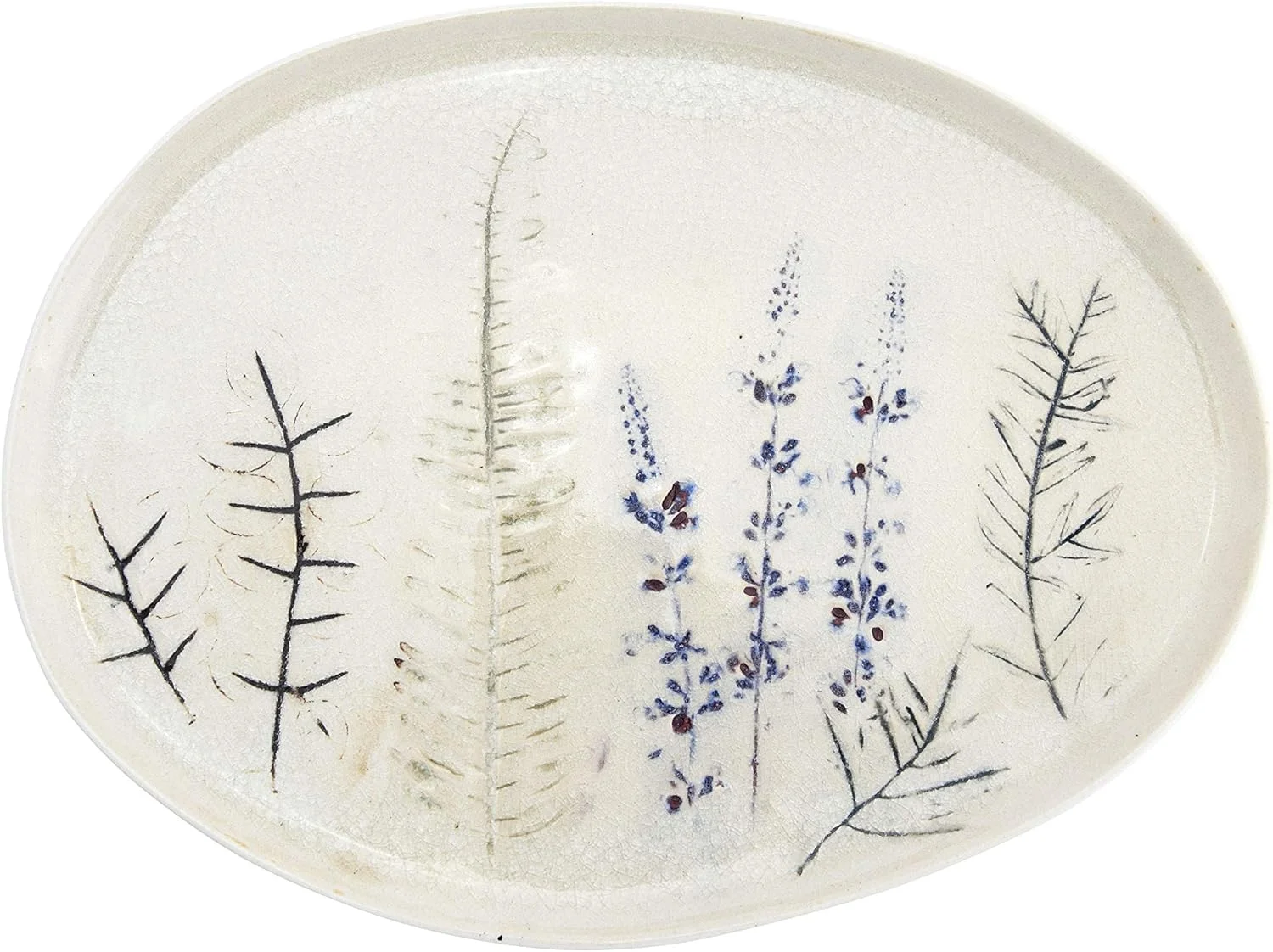 Oval Debossed Floral Stoneware Reactive Crackle Glaze Finish (Each One Will Vary) Platter, Tan