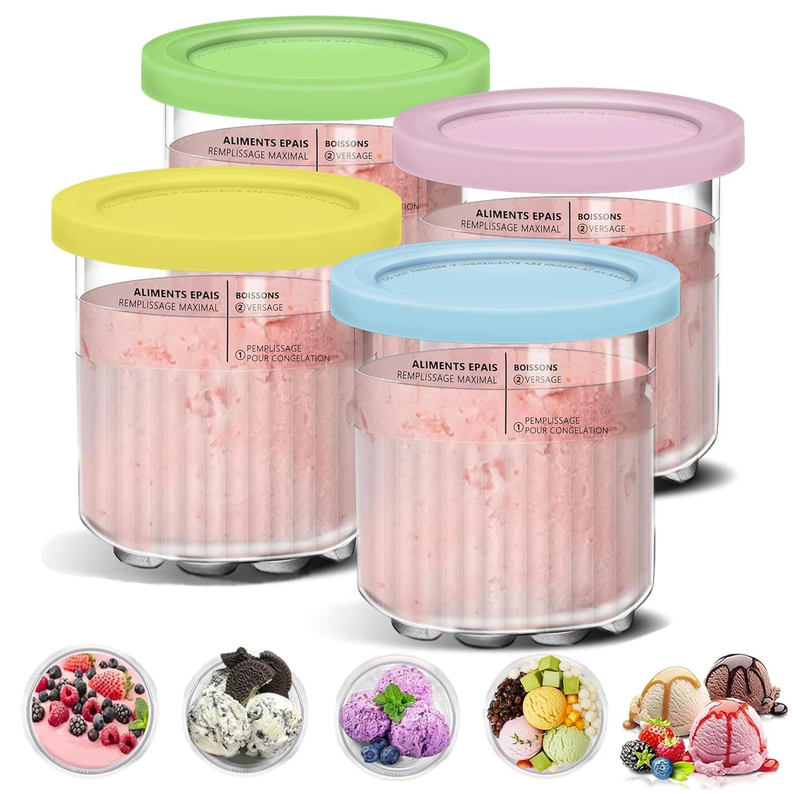 Containers Replacement for Ninja Creami Pints and Lids - 4 Pack, 24oz Cups Compatible with Ninja NC501 NC500 Creami Deluxe Ice Cream Makers - Airtight Anti-slip BPA-Free Dishwasher Safe