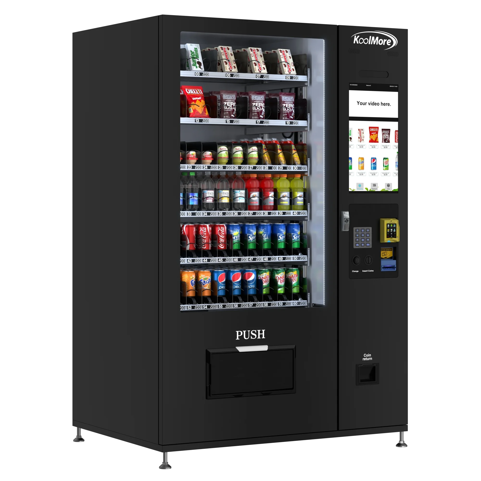 Refrigerated Snack Vending Machine with 60 Slots and 22 Inch Touch Screen With CC Reader and Bill Acceptor in Black (KM-VMRT-50-BR)