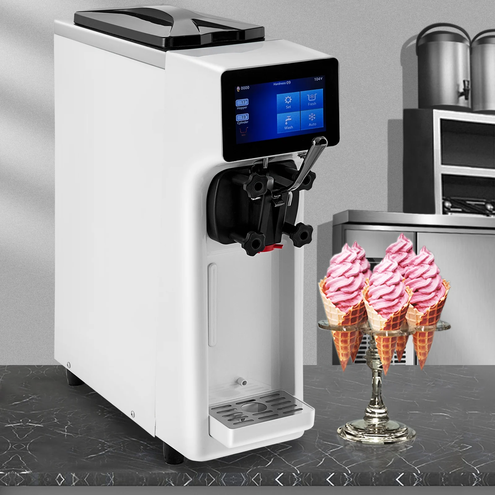 VEVOR Commercial Soft Ice Cream Machine, 3 Flavors Ice Cream Machine, 2.6-5.3 Gal / 10-20 L /H Gelato Machine Commercial, 1000W Countertop Commercial Yogurt Maker Machine, With LED Intelligent Panel