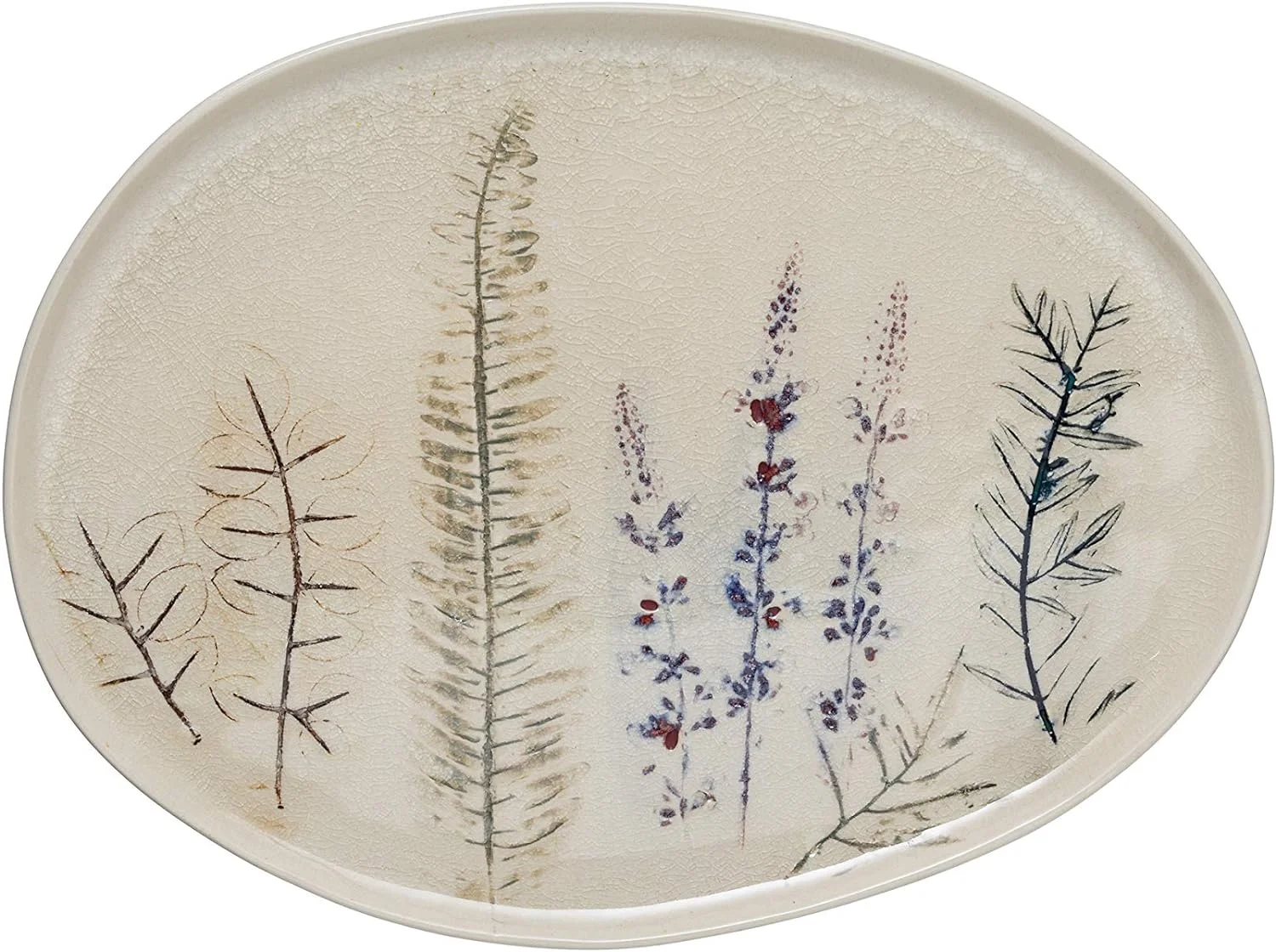 Oval Debossed Floral Stoneware Reactive Crackle Glaze Finish (Each One Will Vary) Platter, Tan