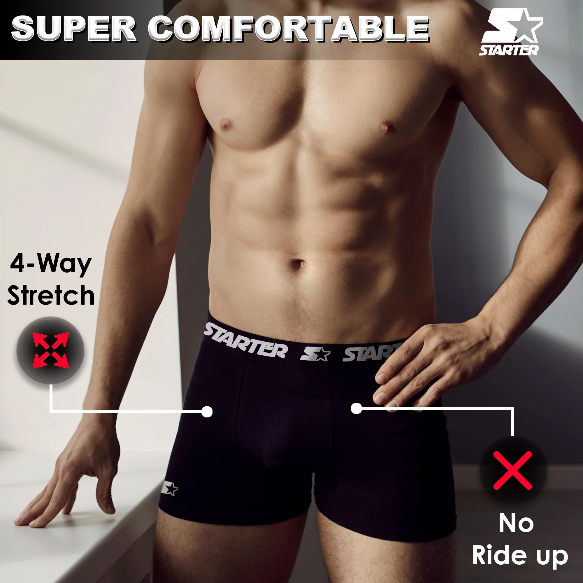 Starter Mens Boxer Briefs Active Performance Breathable Underwear for Men, Black Red Large 6-Pack