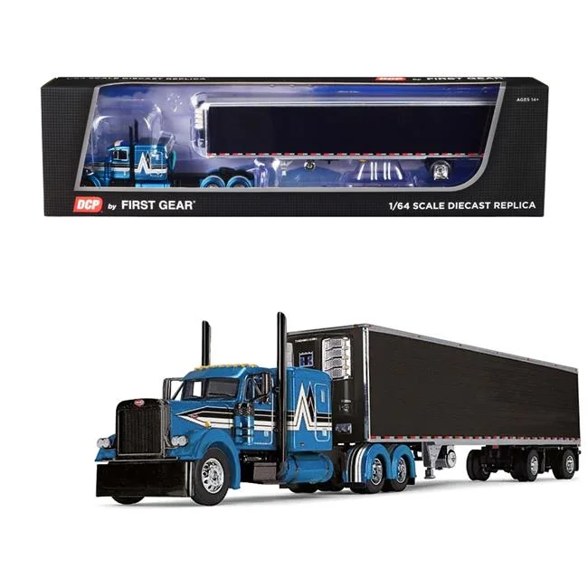 First Gear DCP 1/64 Blue Peterbilt 379 w/ 63'' Flattop Sleeper & Black 53' Utility Reefer Trailer 60-1730
