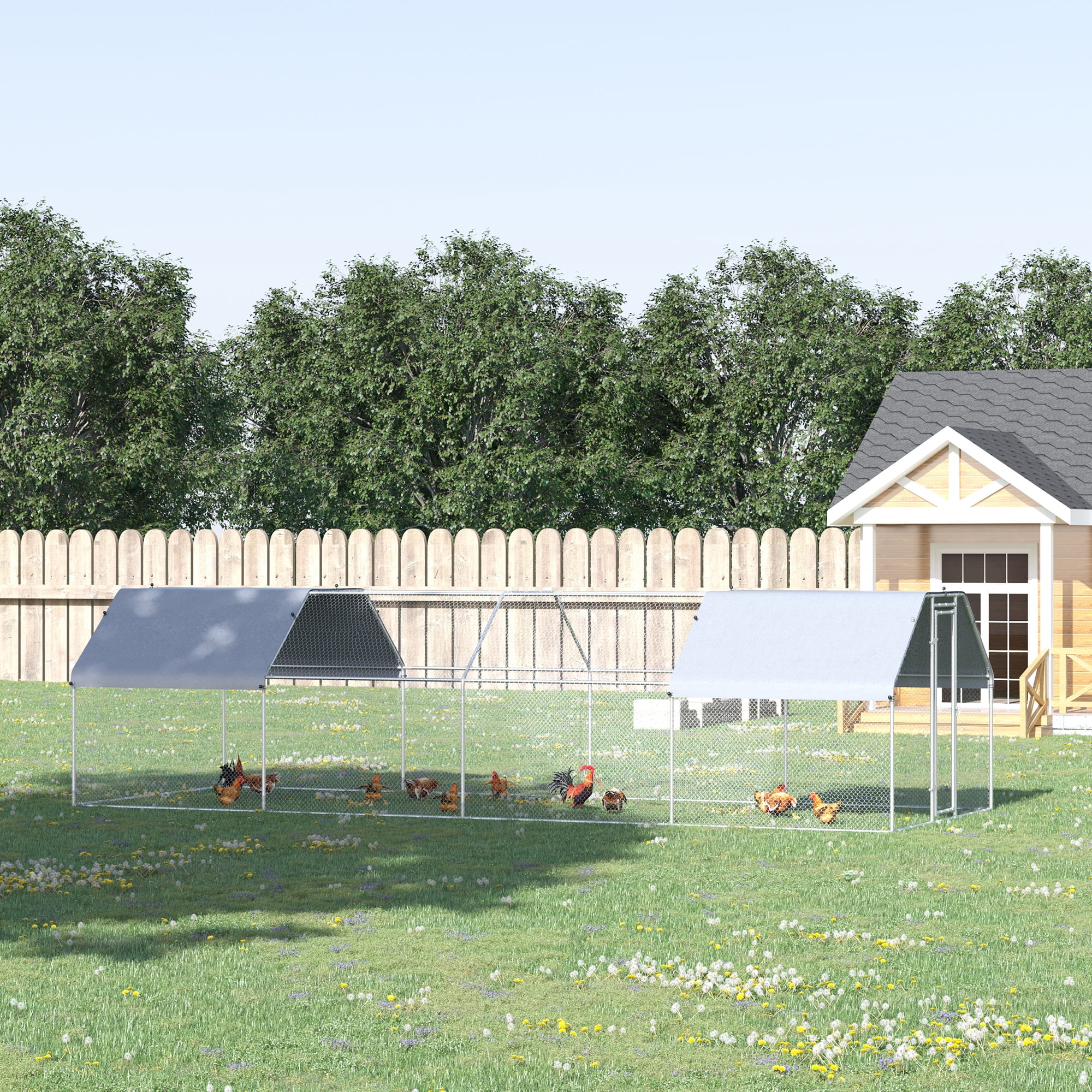 PawHut Large Metal Walk-In Chicken Coop Run Cage w/ Cover Outdoor