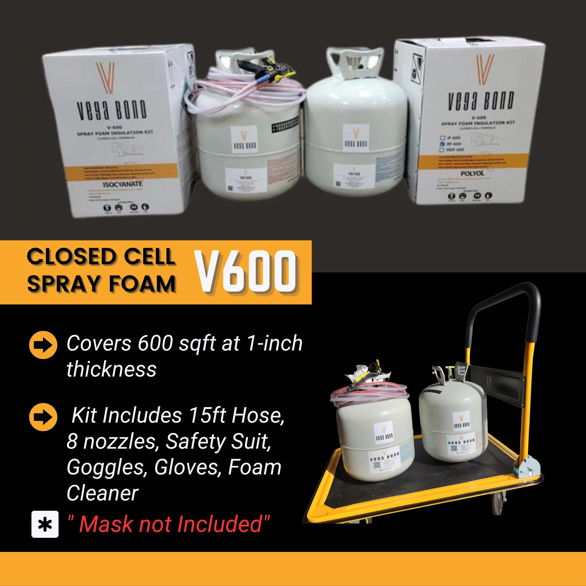 Vega Bond V600 Fast Rise Closed Cell Spray Foam Insulation Kit. 2 Part Foam Sealant 600BF