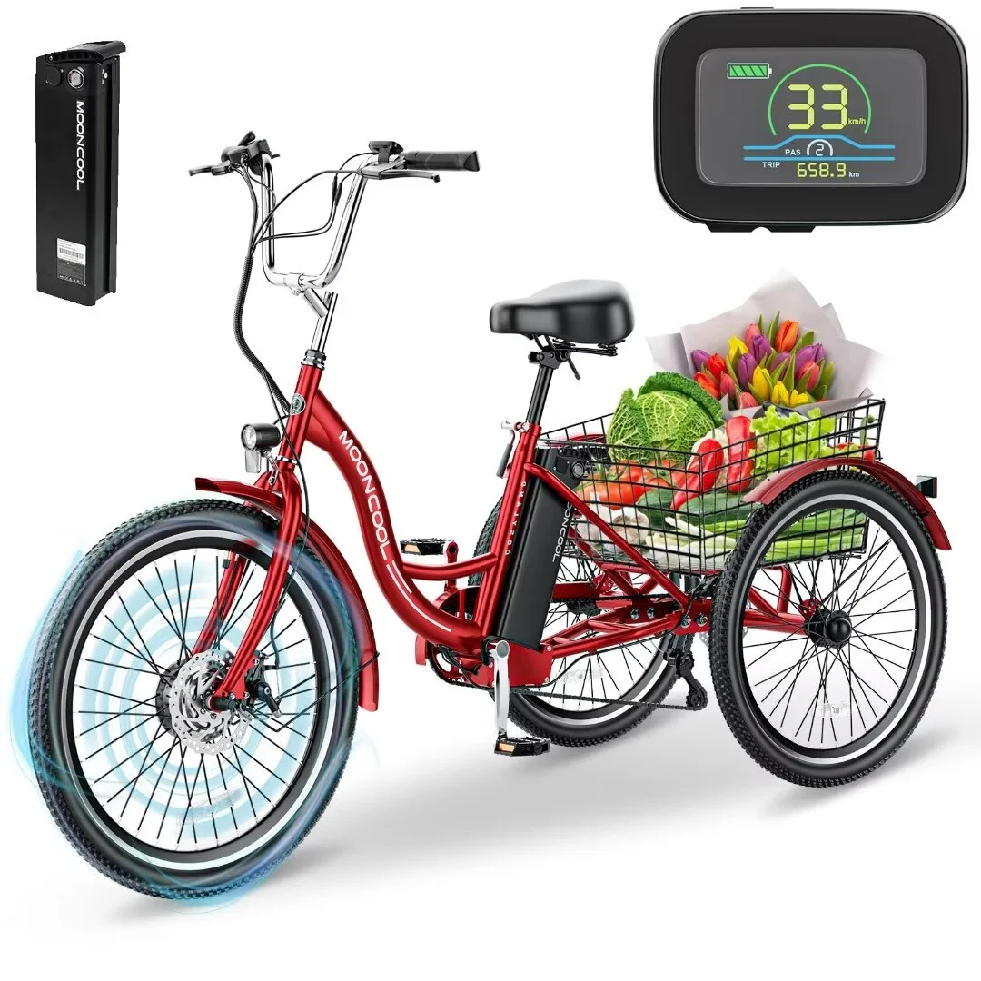 Docred 24 Inch Adult Electric Tricycles 3 Wheel Electric Bike, 15.5 mph 350W Electric Trikes for Seniors，7-Speed & 4 Adjustable Riding Modes Electric Tricycle with 36V Removable Lithium Battery,24Inch