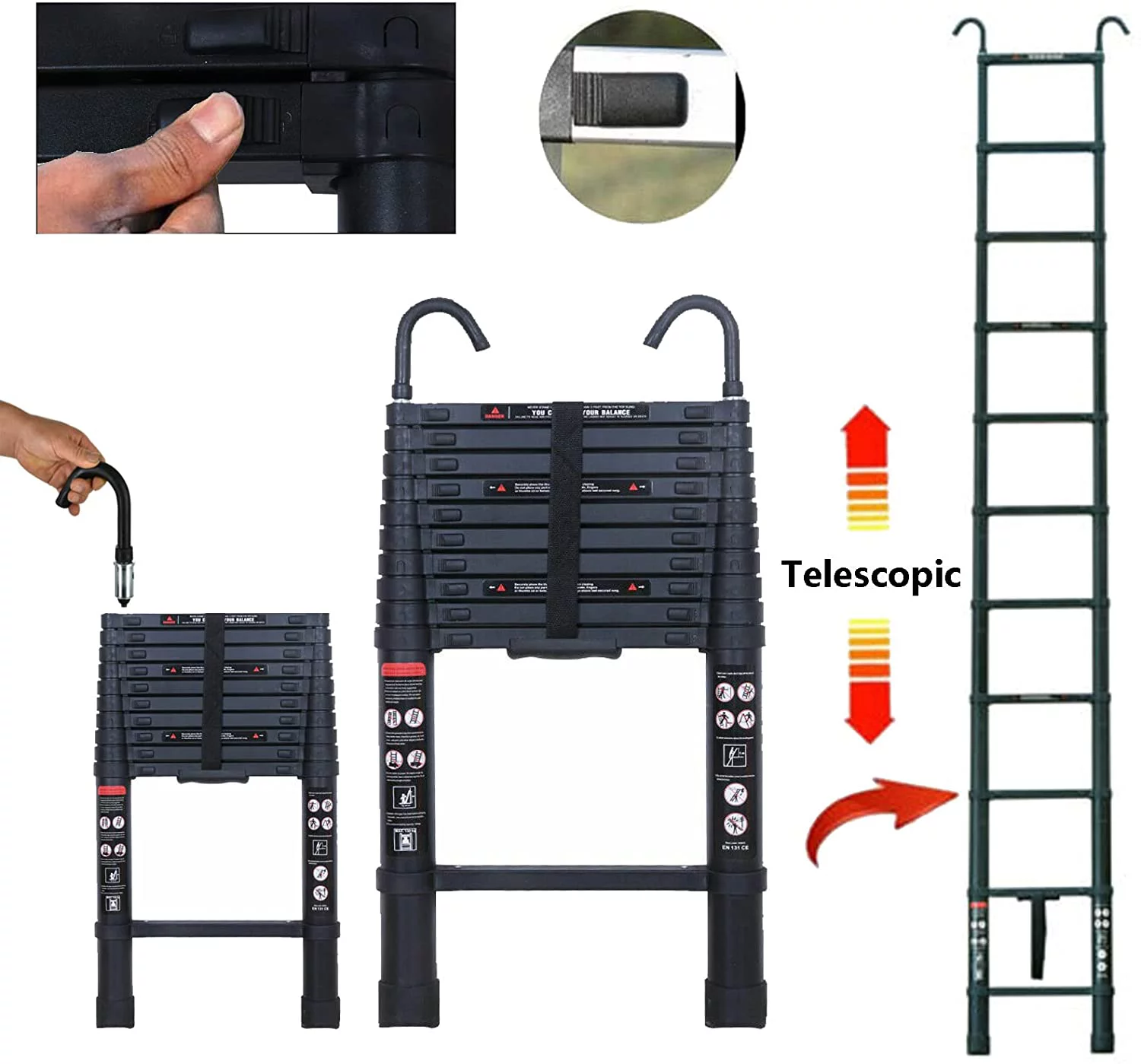 Dayplus Telescopic Ladder Extendable Laders Aluminium Folding 3.2M/10.5ft with Roof Hooks