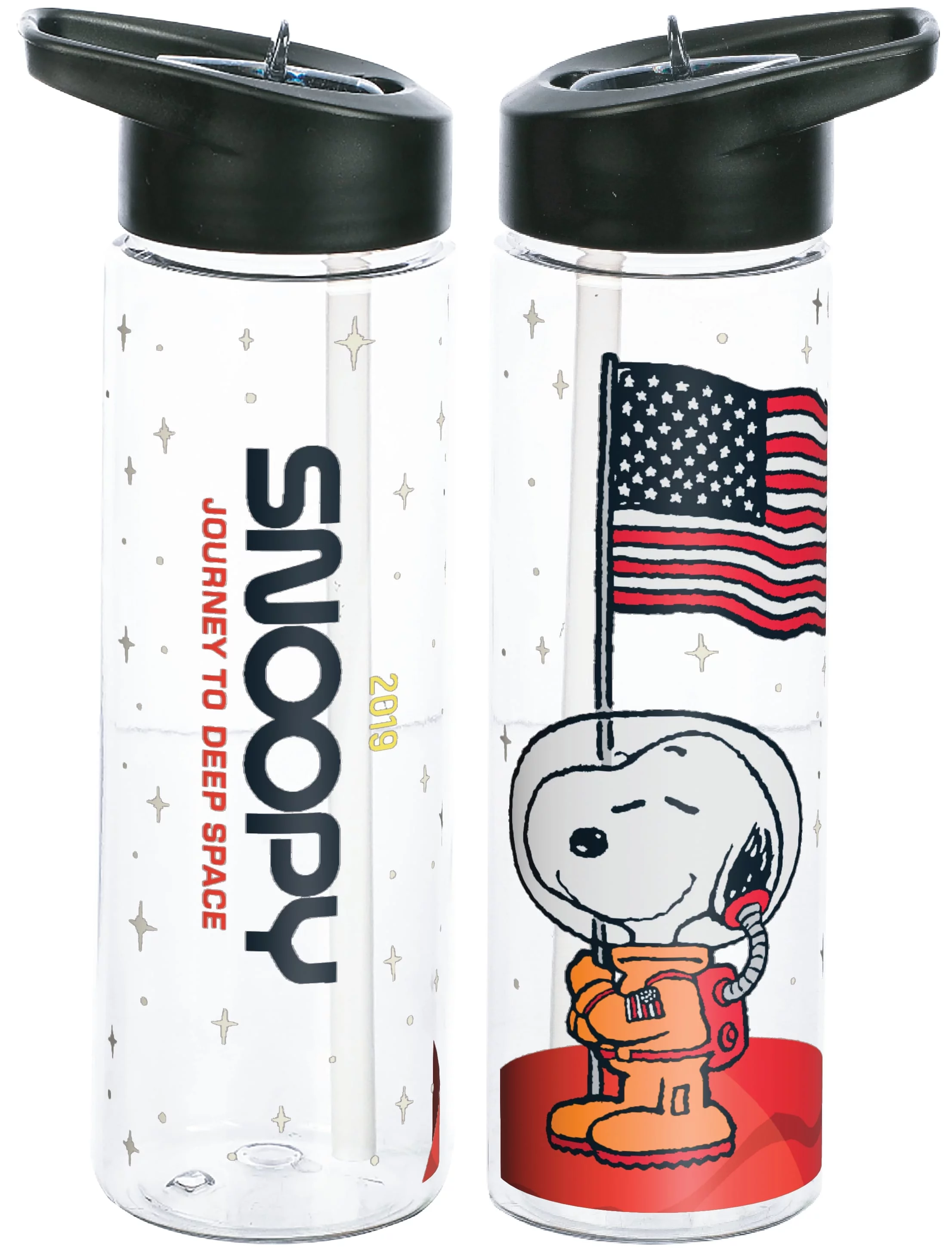 Peanuts Astronaut Snoopy with American Flag 24oz Plastic Water Bottle