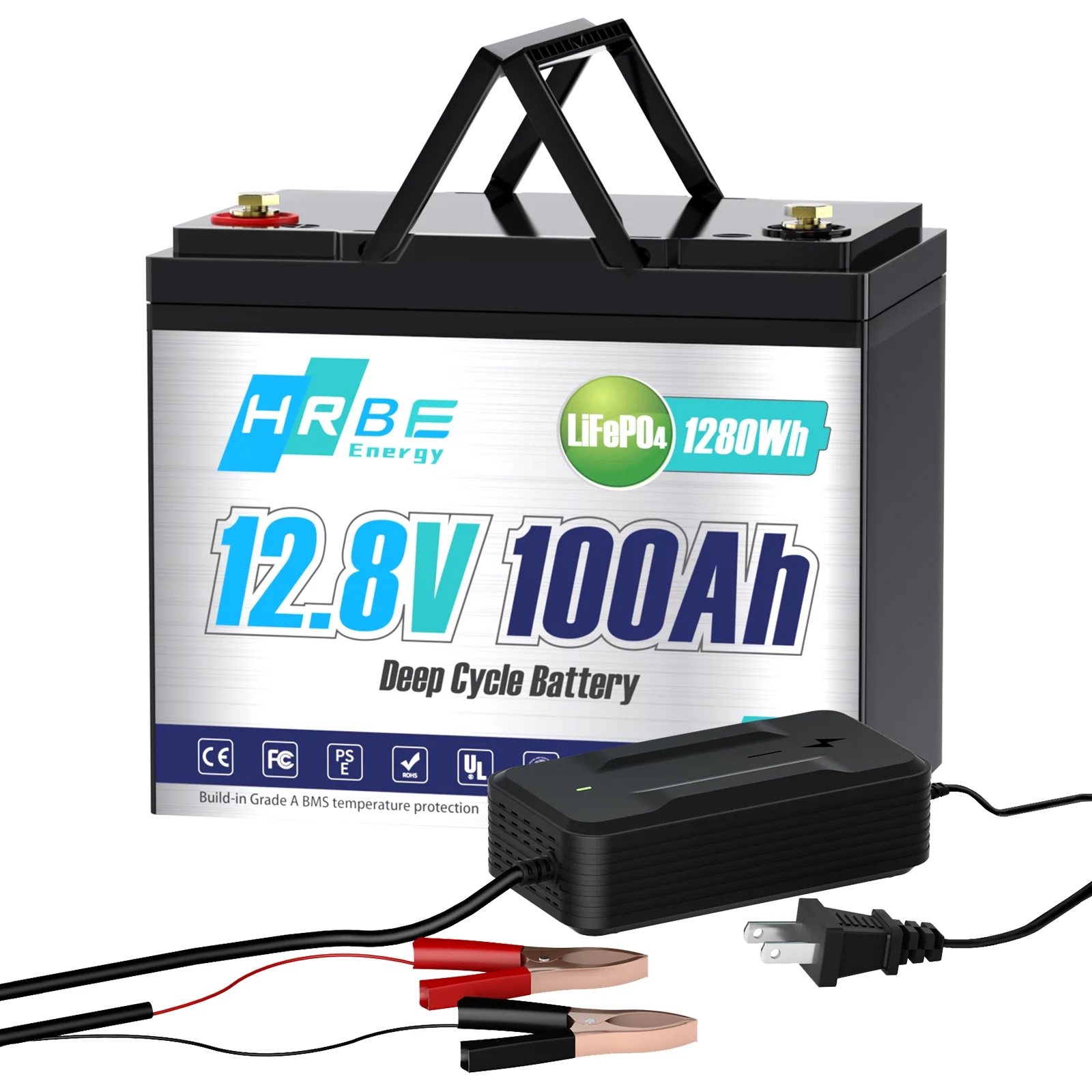 12V 100Ah LiFePO4 Battery, 15000+ Deep Cycle 4S4P 100A BMS, HRBEENERGY Lithium RV Batteries for Home Marine Camper Golf Cart