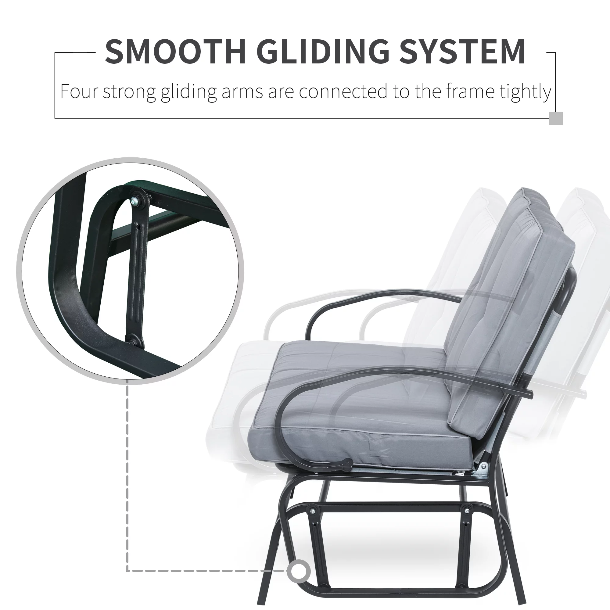 Outsunny Outdoor Garden 2-Person Gliding Chair Patio Glider with Cushions Grey