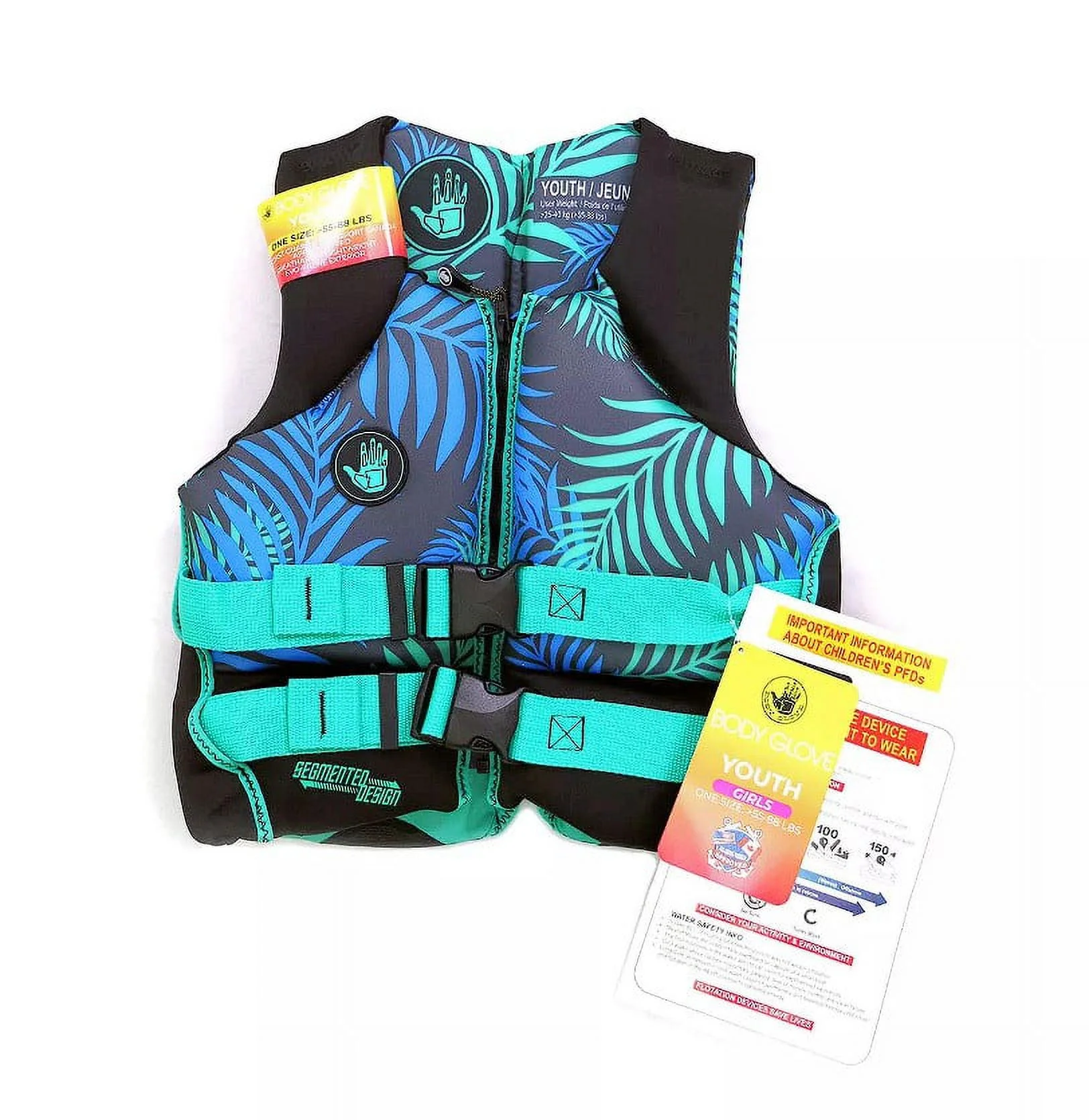 Body Glove Girls USCG Approved Life Jacket Vest, Palm Green 55-88LBS