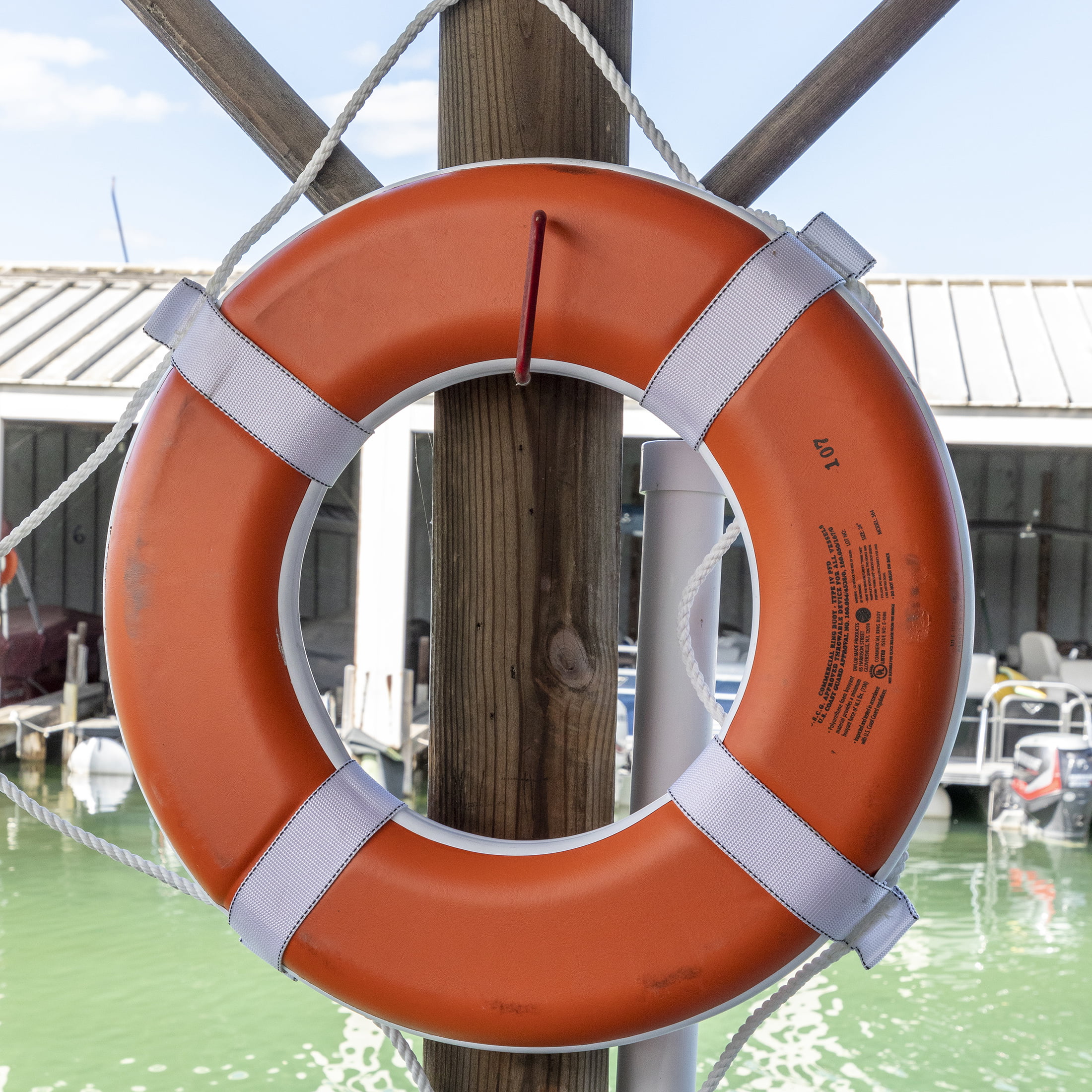 Vinyl Coated Foam Life Ring with White Grab Lines, Orange (24