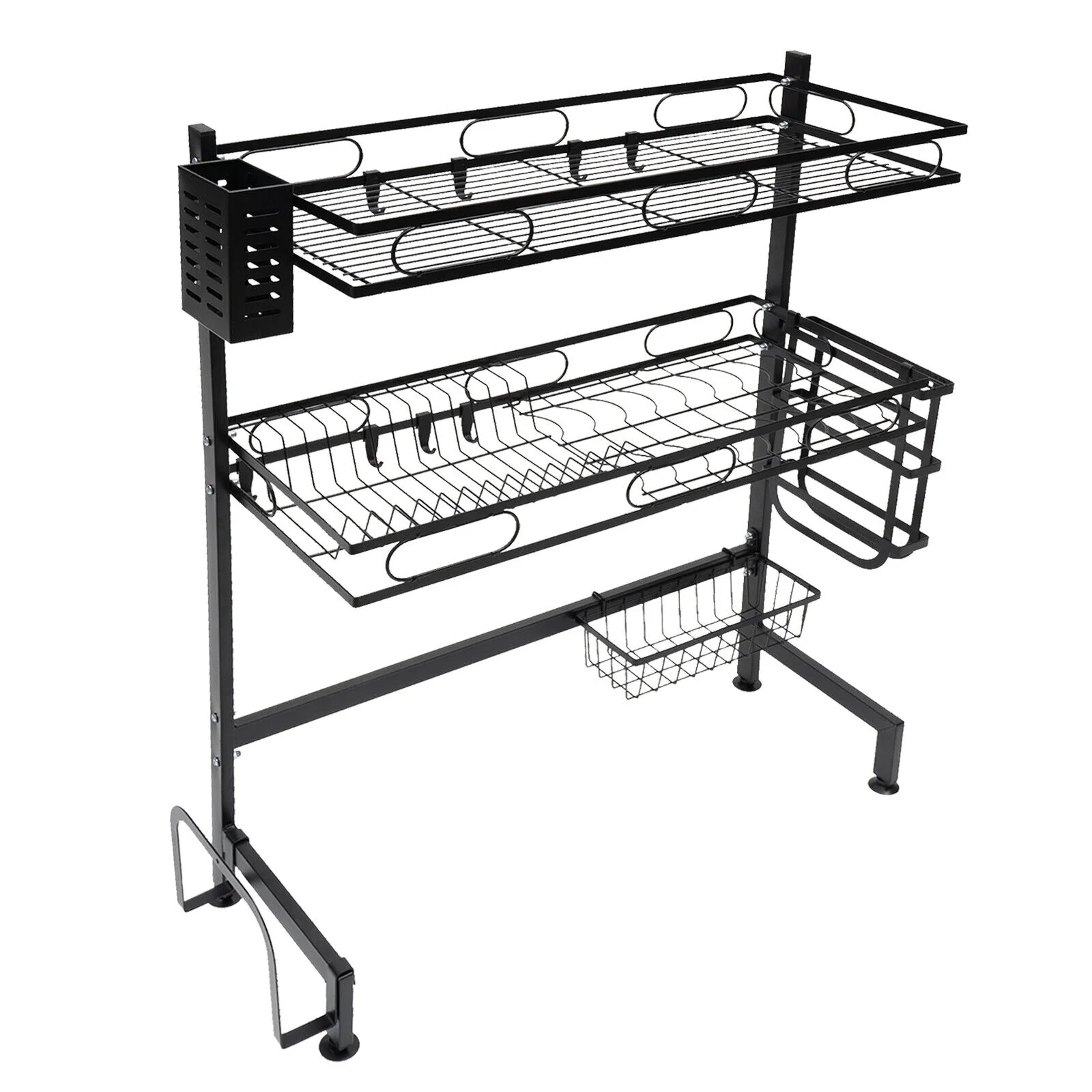 2-tiers Over-the-sink Adjustable Large 24.4'' Dish Drying Rack Large Drainage Multifunctional Kitchen Rack