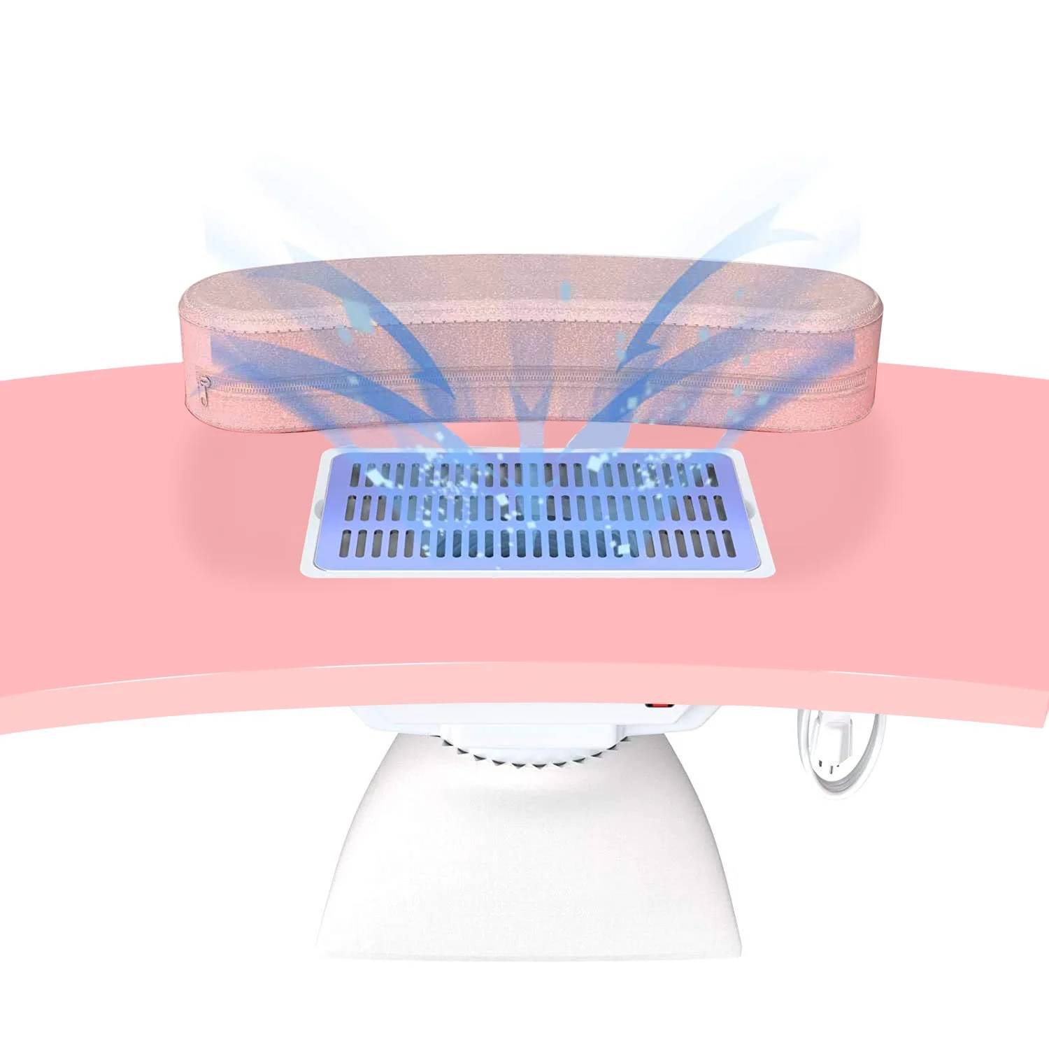 TABU Portable Folding Manicure Nail Table Station with Dust Collector Fan and Magnifying Glass Lamp,Pink