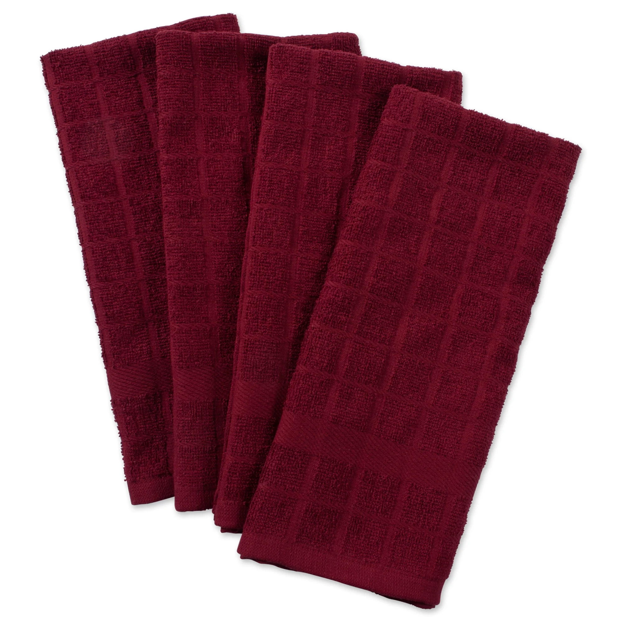 Contemporary Home Living Set of 4 Solid Wine Red Terry Dish Towel, 26