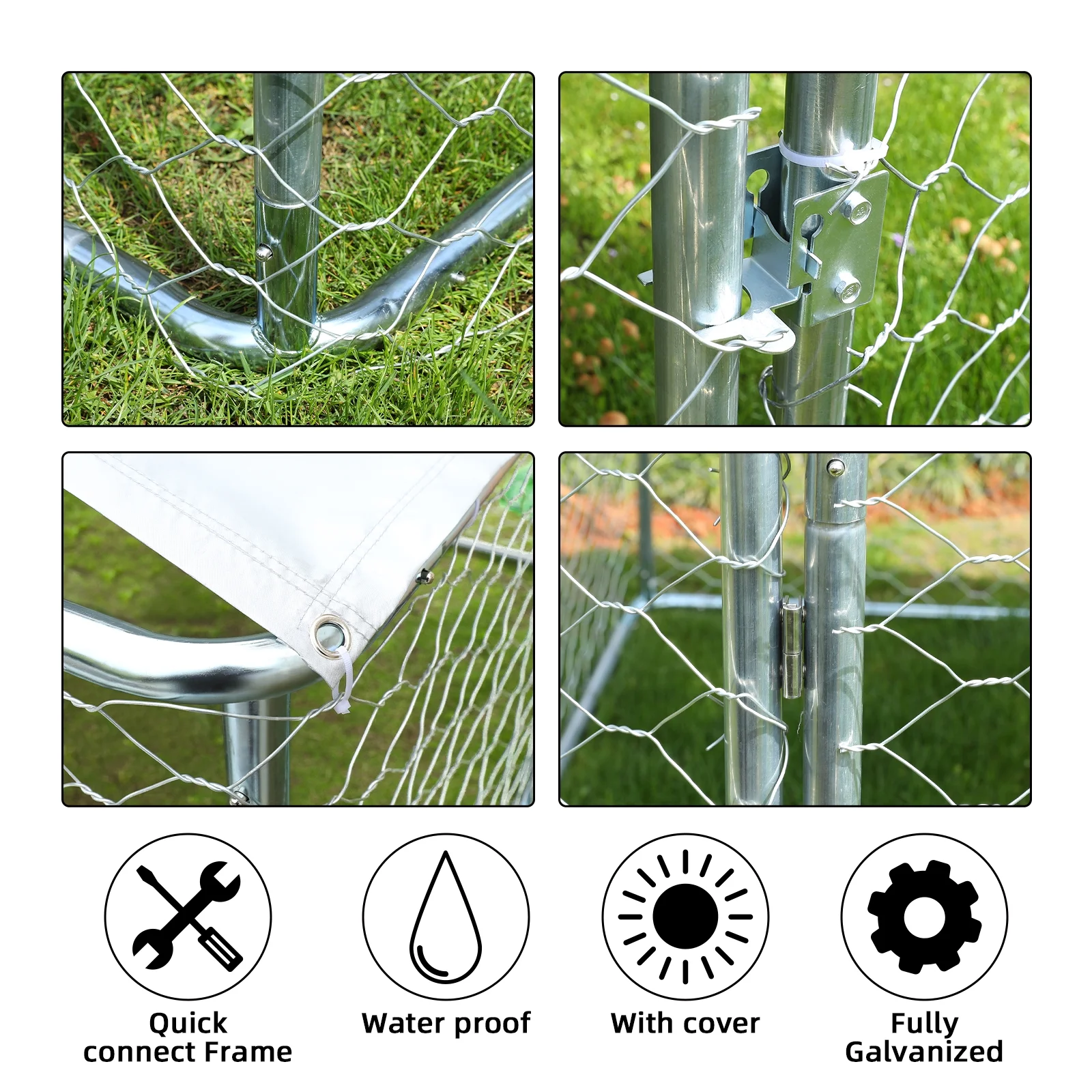 Outside Dog Kennels Playpen for Dogs Outdoor Dog Fence with Water-Roof Cover for Backyard Dog Run House