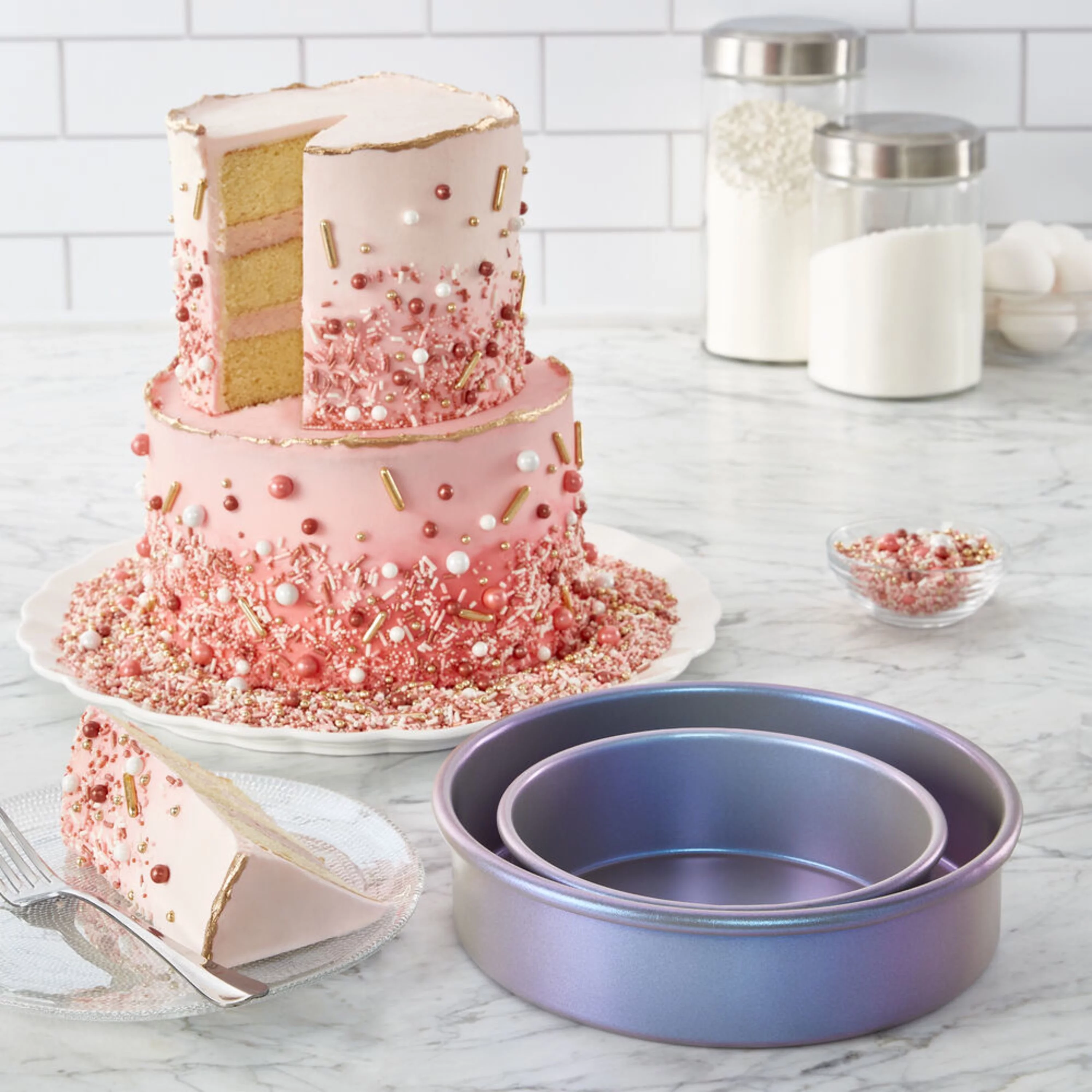 Chicago Metallic Aurora 2-piece Non-Stick Metal Round Cake Pan Set in Iridescent