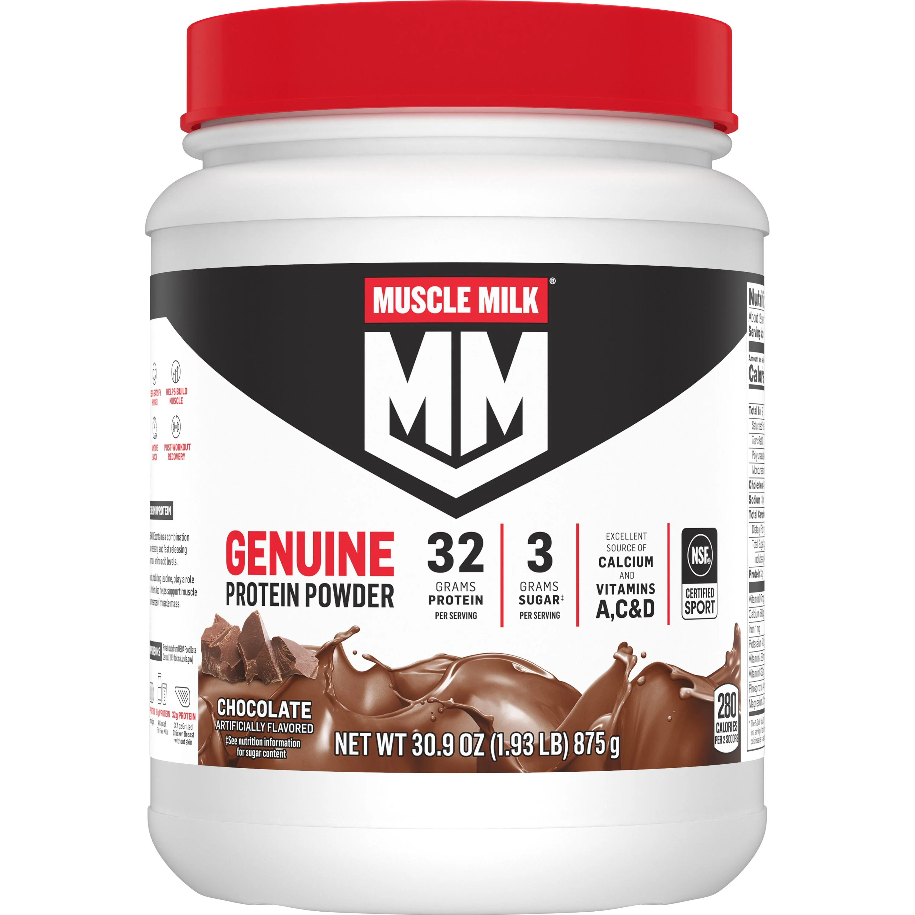 Muscle Milk Genuine Protein Powder, Chocolate, 1.93 Pound, 12 Servings