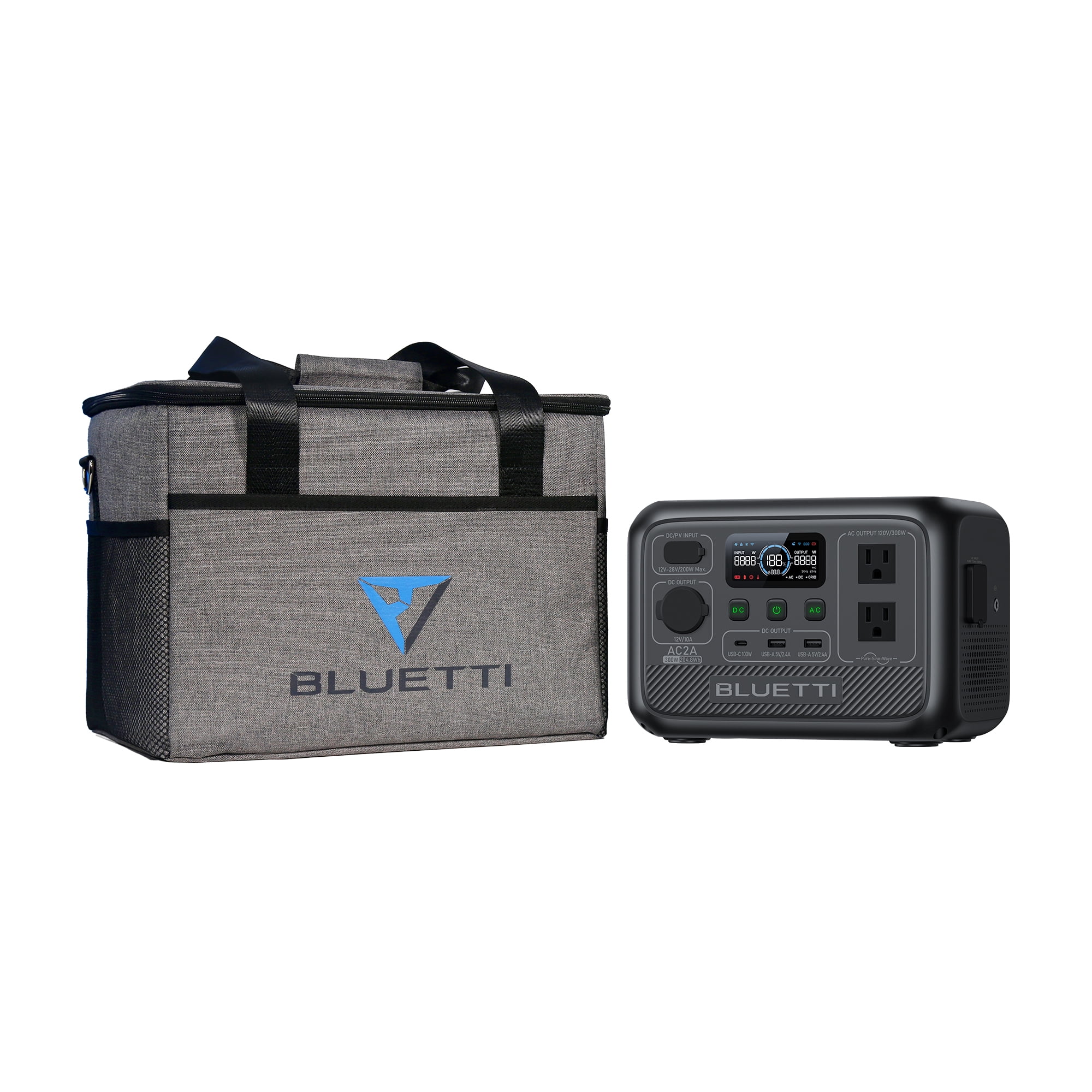 BLUETTI AC2A Portable Solar Generator, 204.8Wh LiFePO4 Power Station,W/Carry Bag,With 300W Rated Power (600W Lifting Power) for Camping, Hiking, Home, 0-80% Recharge in 45 Mins