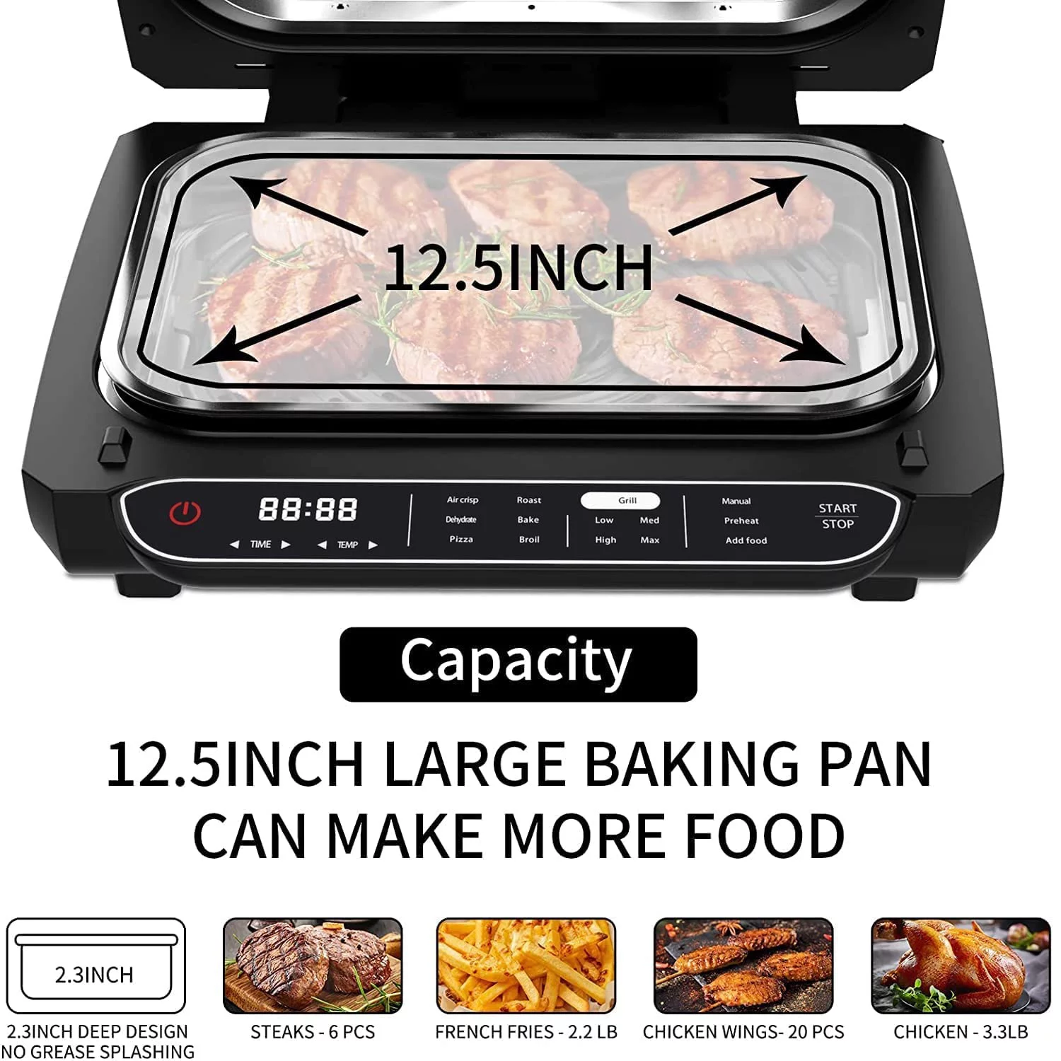 Smart Air Fryer Indoor Grill Combo, 7-in-1 Electric Grills Smokeless & Oilless Cooker, Roast, & Bake Temp & Time Control Grills, with Removable Non-stick Grill Plate