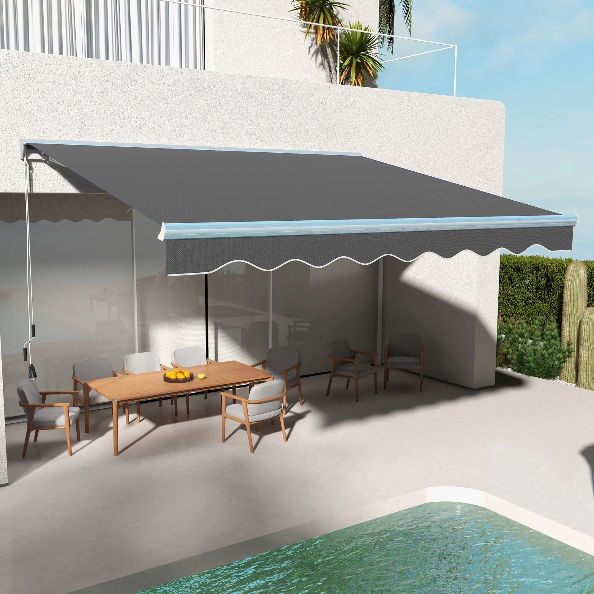 Outsunny 13' x 10' Electric Retractable Awning with LED Lights, Dark Gray