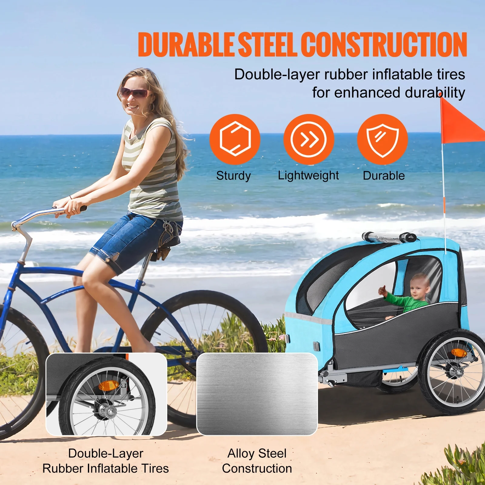 SKYSHALO 60 lbs. Kids Bike Trailer Folding Steel Bicycle Trailer Stroller