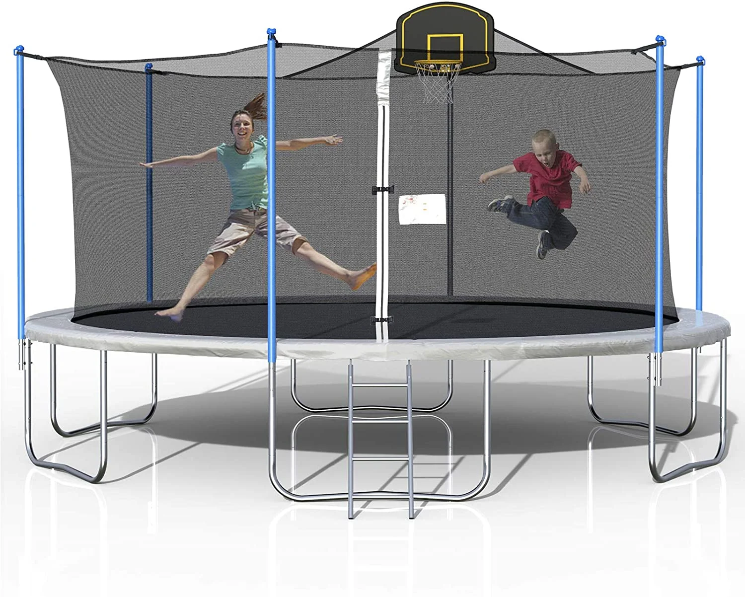 MOBICIA 1000LBS Tranpoline for Adults and Kids, 16FT Large Tranpoline with Safety Enclosure Net, Basketball Hoop and Ladder, Spring Pad Mat, Capacity for 6-8 Kids Gray