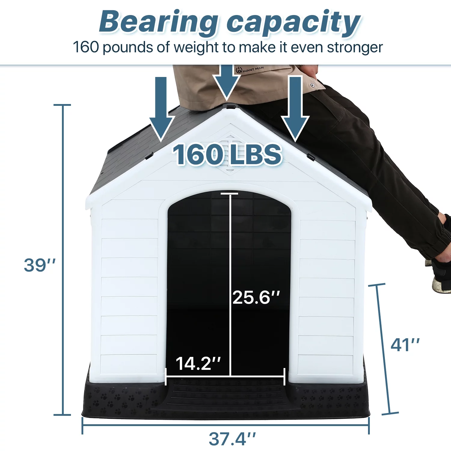 Extra Large Dog House for Large Medium Dogs 41x37.4x39 inch Plastic Water Resistant Dog Houses with Hight Base Support for Winter Tough Durable House with Air Vents Elevated Floor, Grey