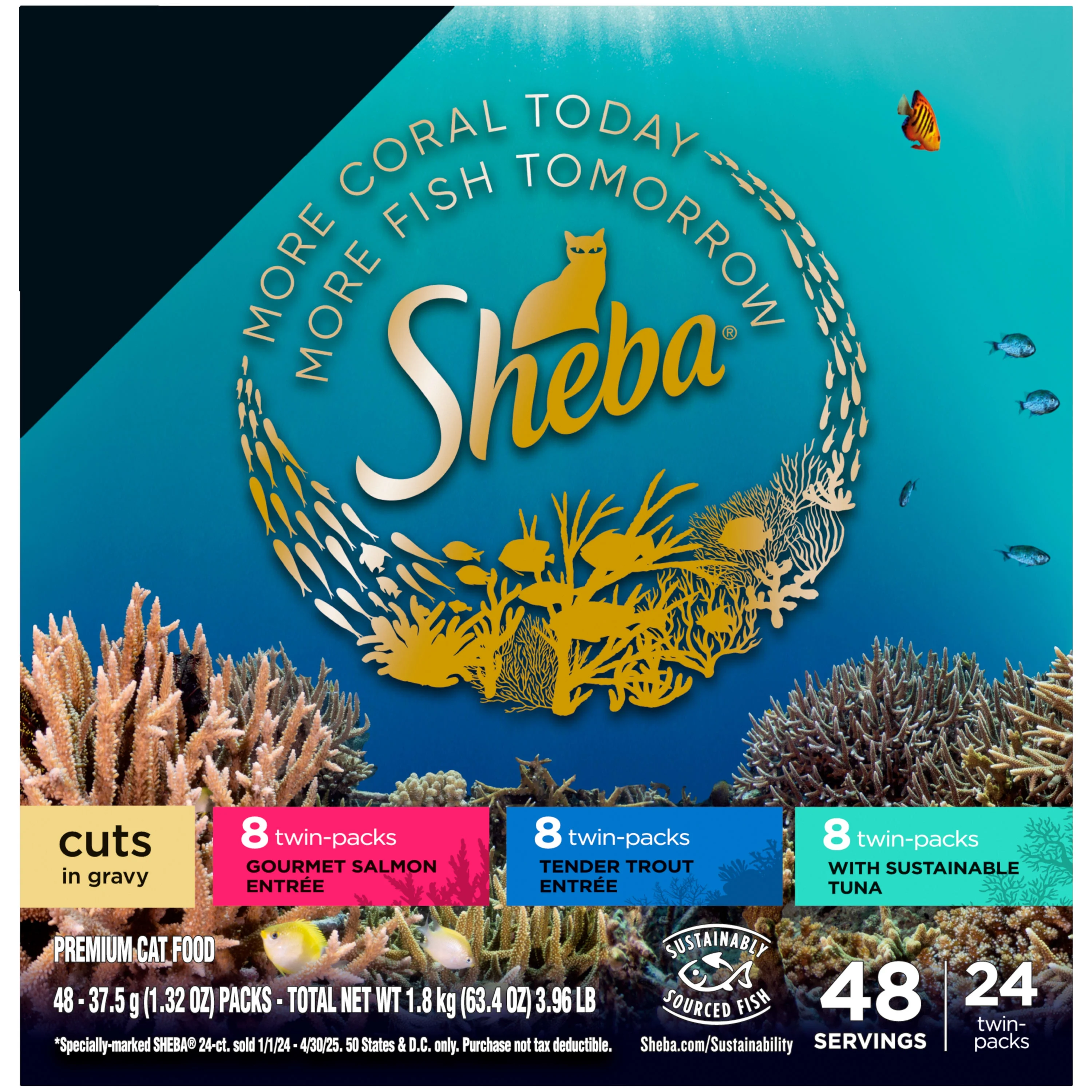 Sheba Perfect Portions Cat Food Cuts in Gravy Salmon, Trout, & Sustainable Tuna Entrée, Variety Pack