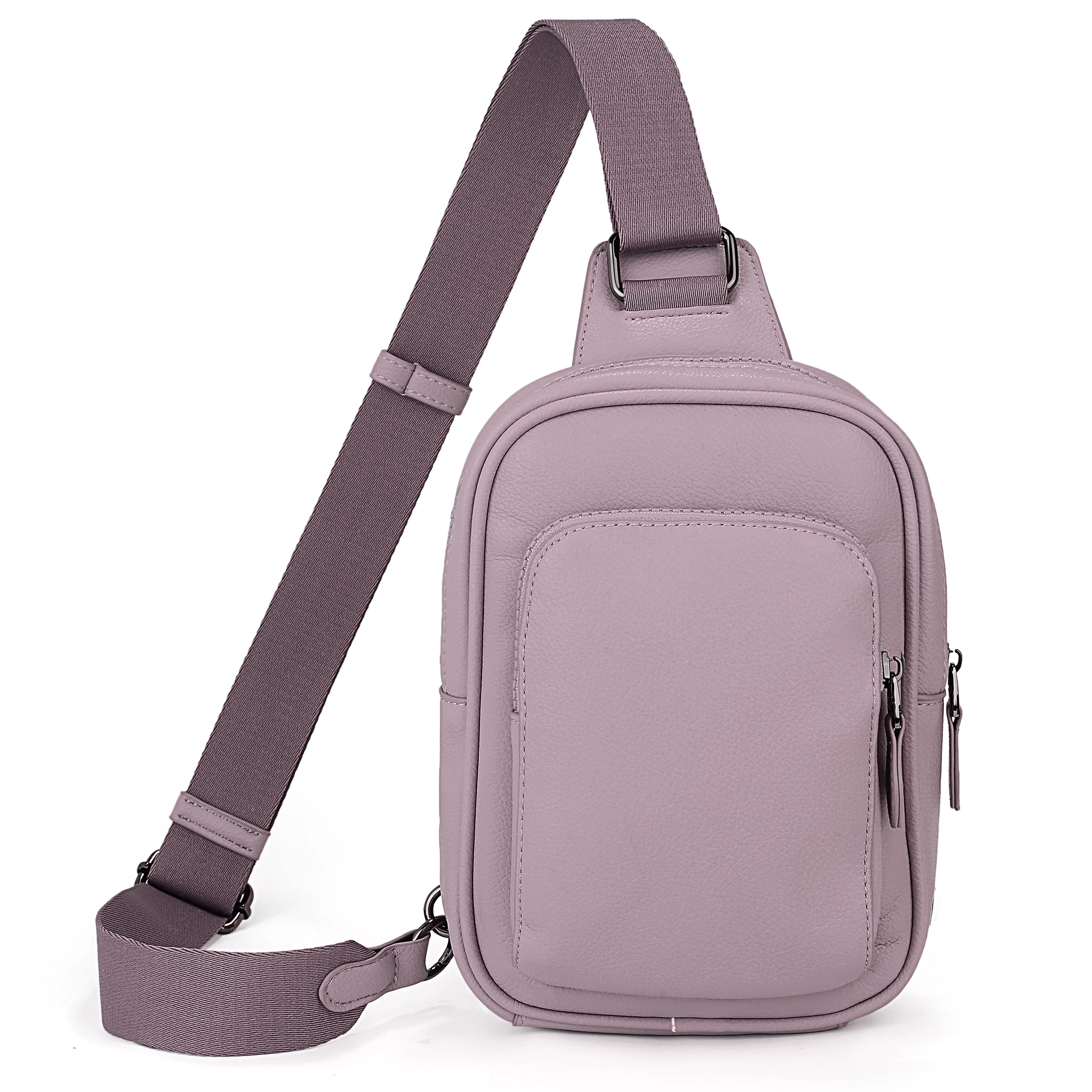 UTO Small Sling Bags for Women PU Leather Crossbody Purse Trendy Chest Bag with Adjustable Shoulder Strap for Travel(Pale Mauve)