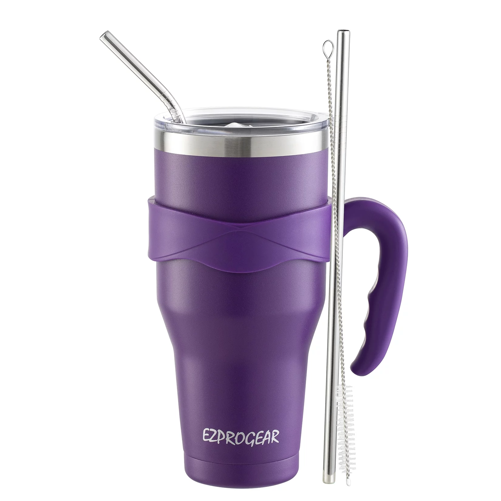 EzPrrogear 40 oz Purple Stainless Steel Tumbler Double Wall Vacuum Insulated with Straws and Handle