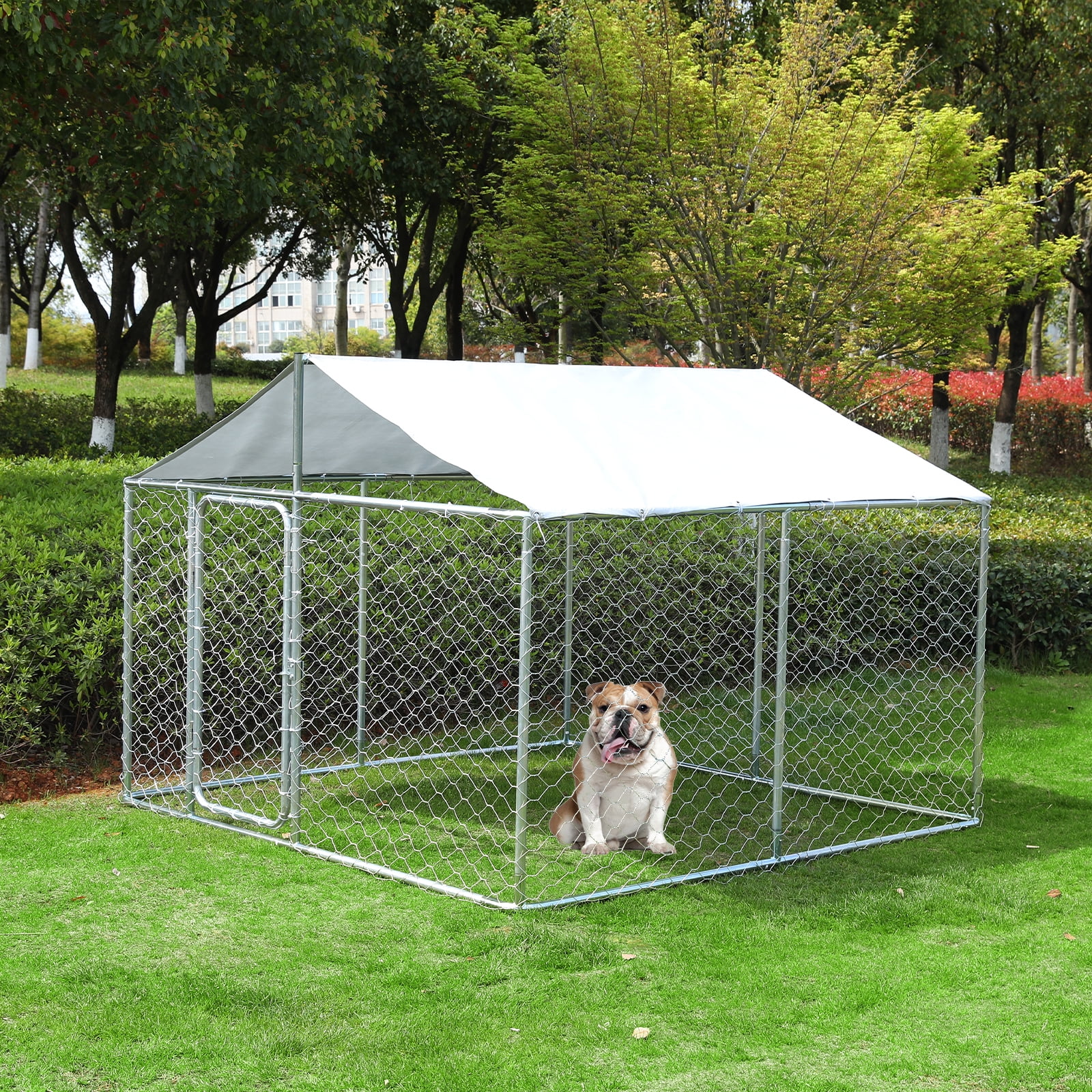Outside Dog Kennels Playpen for Dogs Outdoor Dog Fence with Water-Roof Cover for Backyard Dog Run House