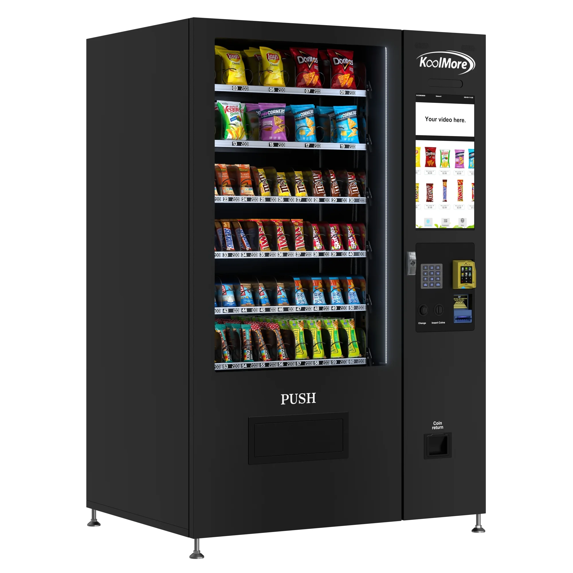 Non-Refrigerated Snack Vending Machine with 60 Slots, Credit Card Reader, and Bill acceptor with 22 Inch Touch Screen in Black (KM-VMNT-50-BR)
